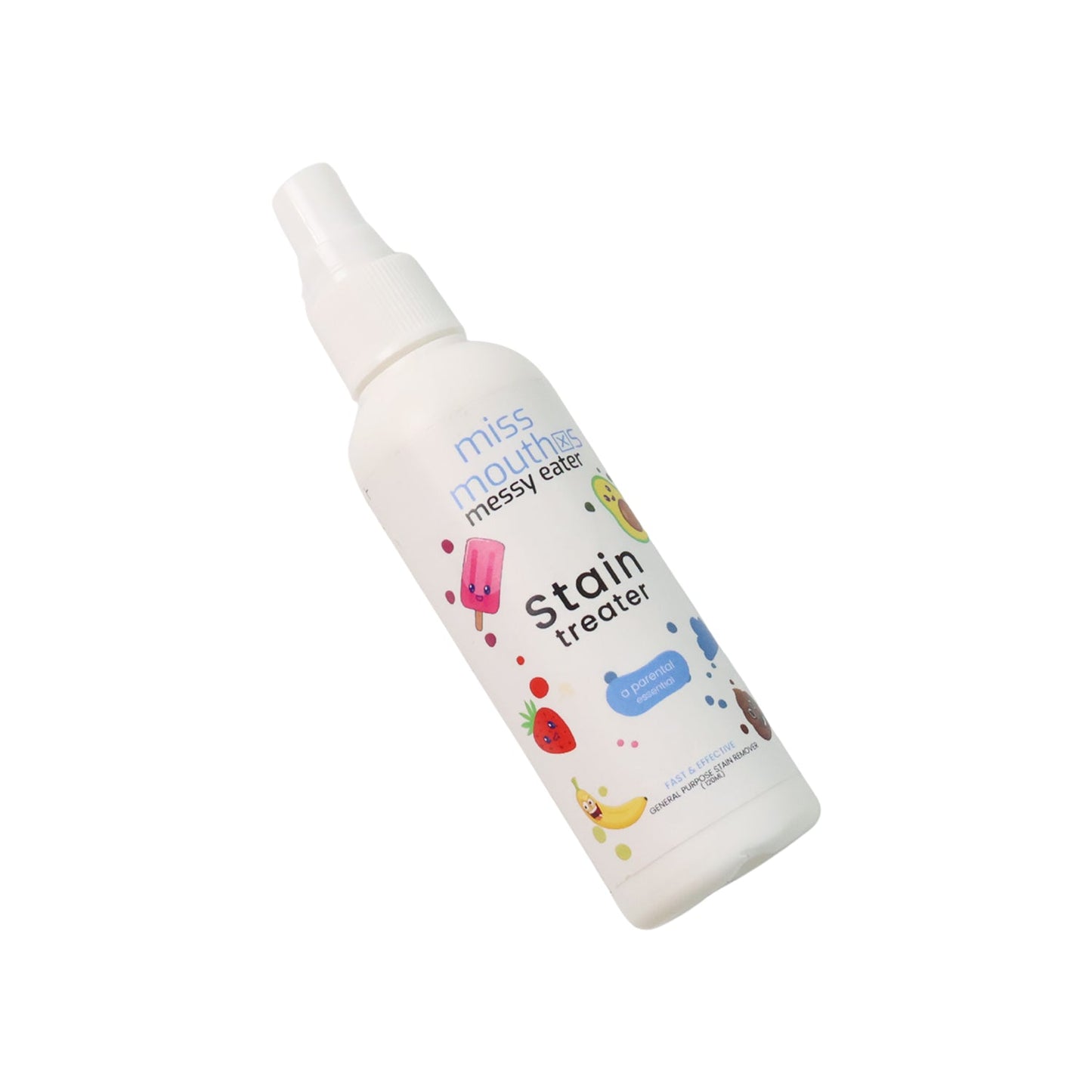 Using stain remover spray bottle on a visible fabric stain