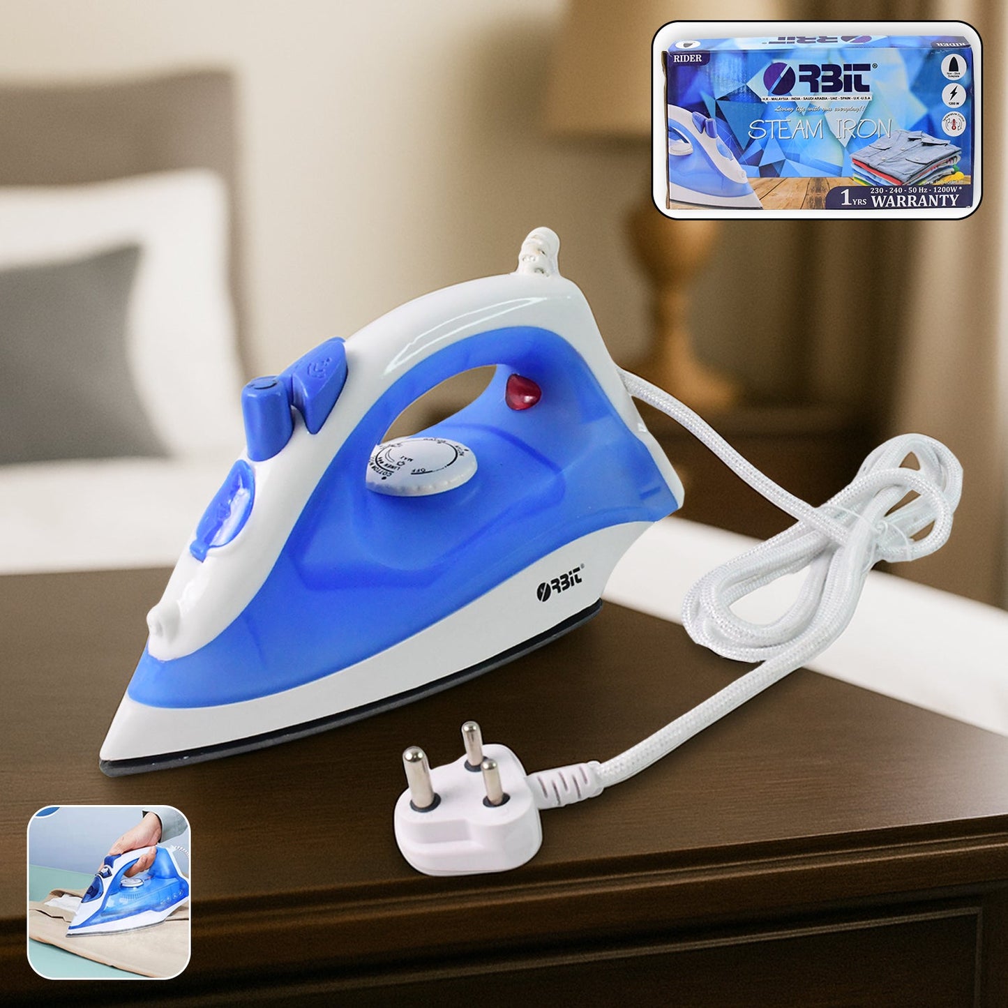 Orbit 1200W high-performance steam iron with ergonomic design