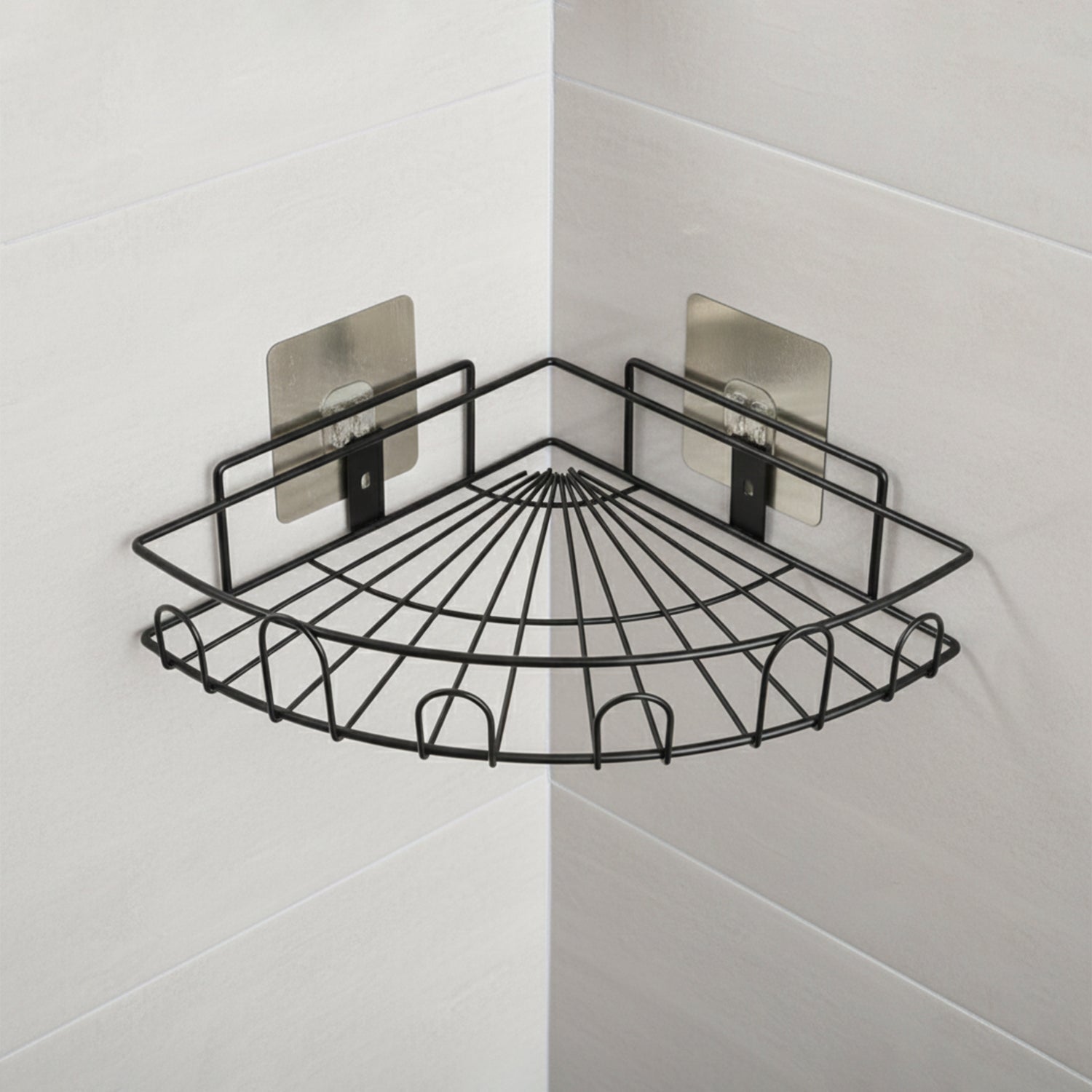 Easy-mount bathroom storage rack fixed with adhesive backing