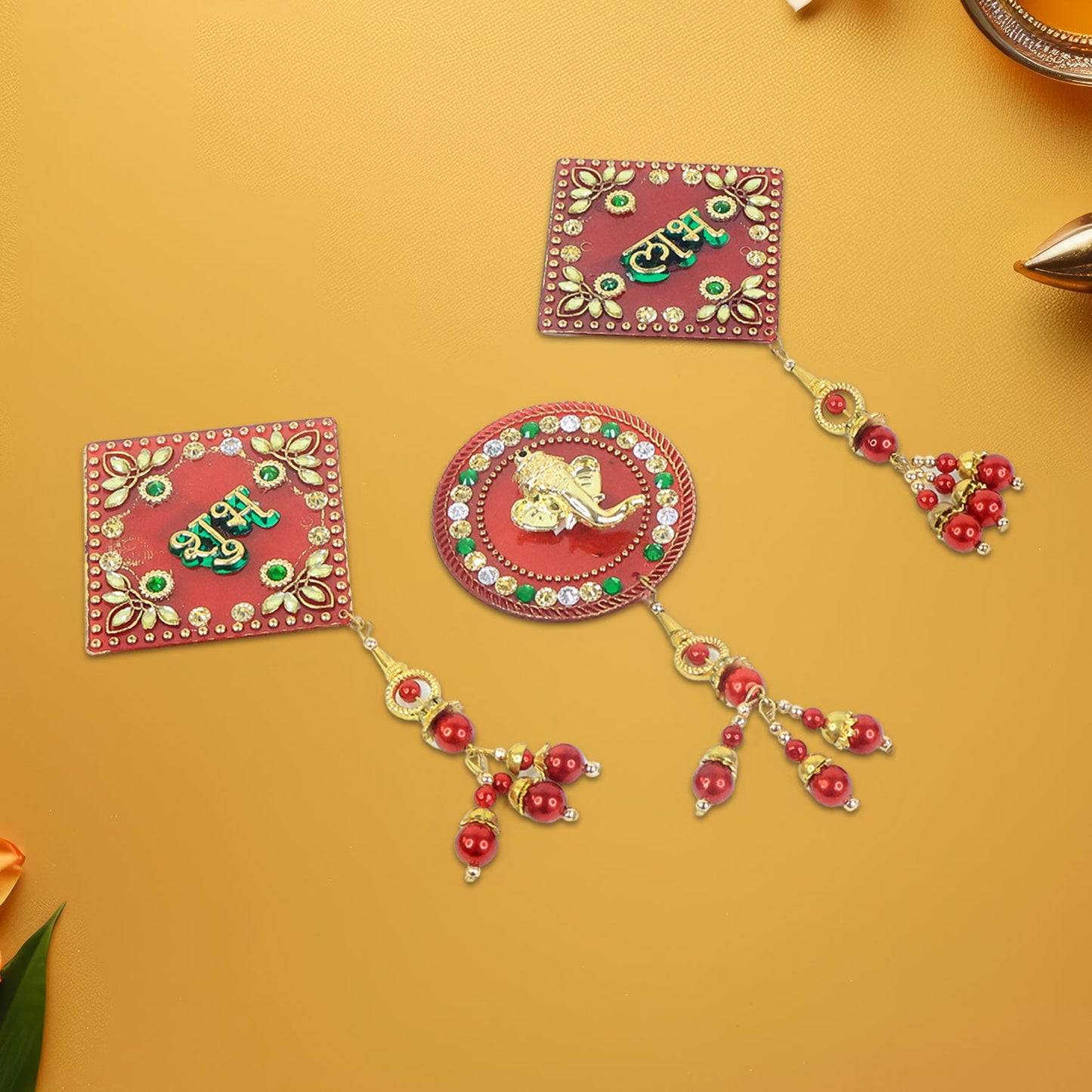 Traditional Ganesh design wall hanging set as part of Shubh Labh decor