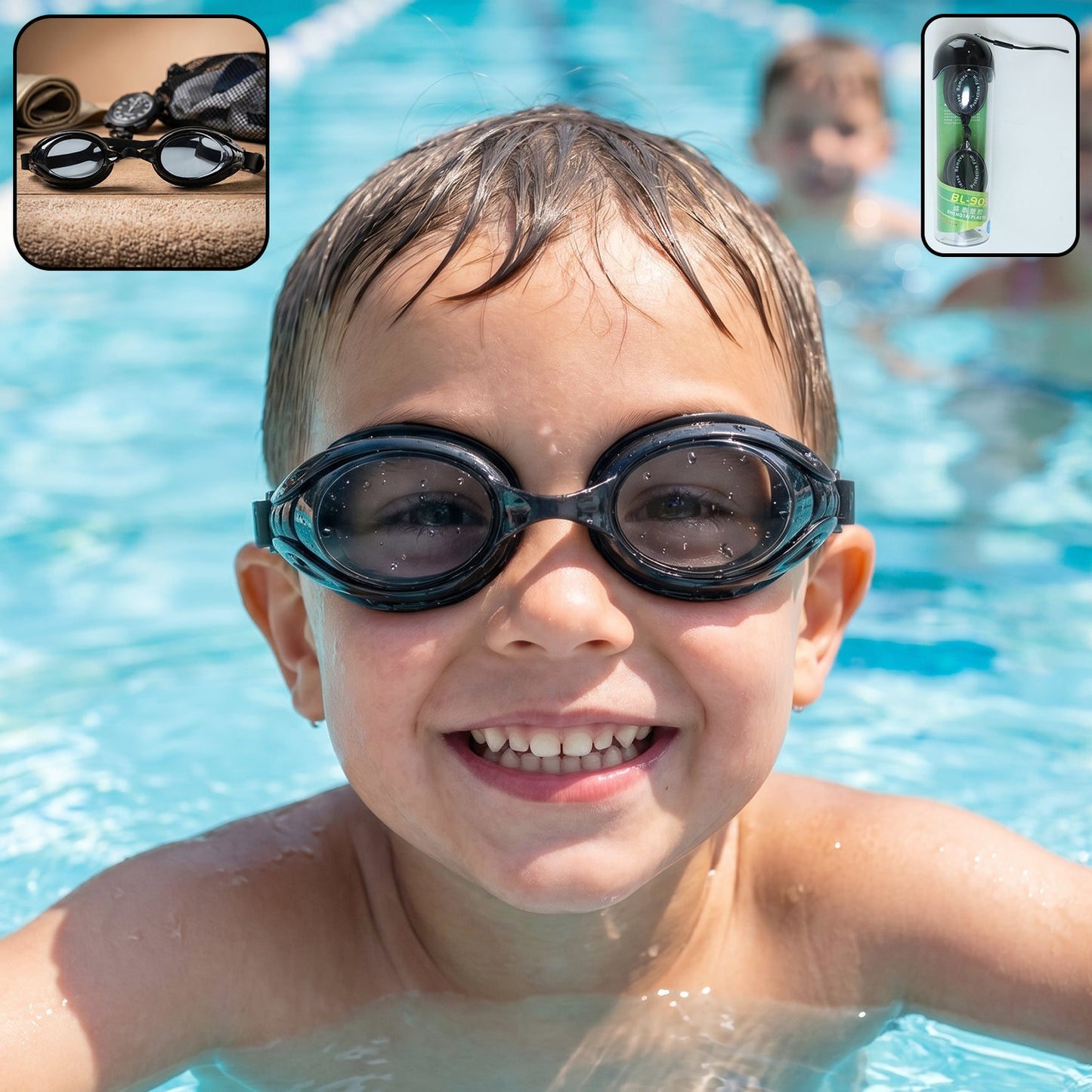 kids classic swimming goggles with anti-leak design and adjustable strap
