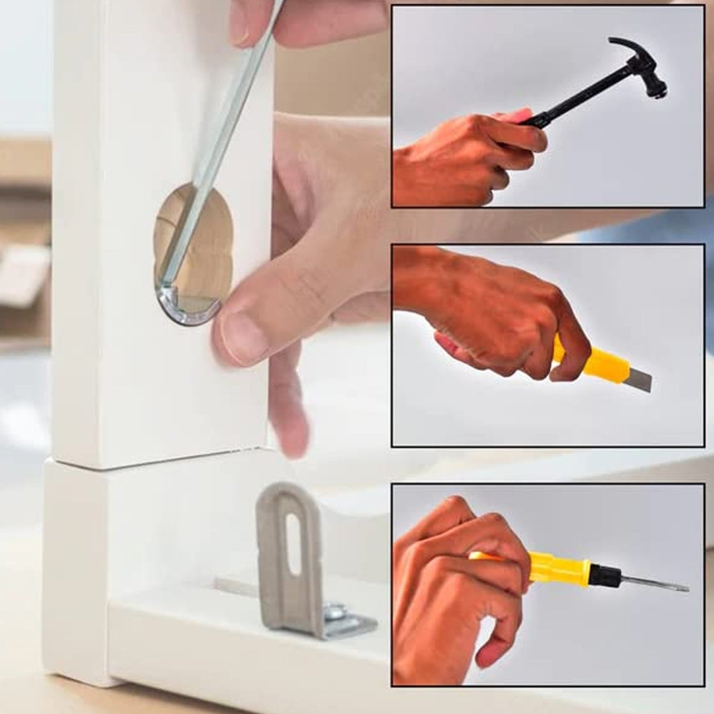 Hammer, screwdriver, and cutter in compact repair kit