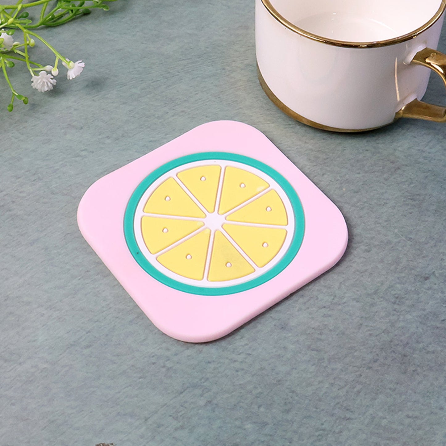 Heat-resistant premium silicone coaster with colorful fruit patterns