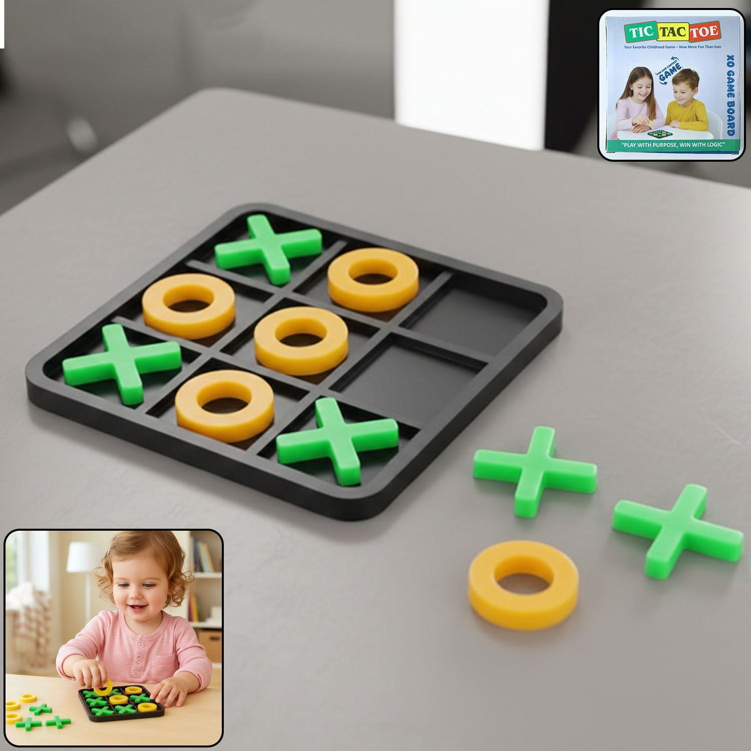 Classic Tic Tac Toe board game with secure interlocking X and O pieces