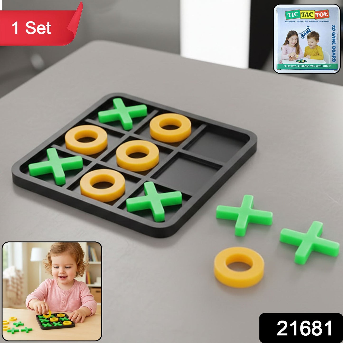 Tic Tac Toe game in progress showing interlocking X and O pieces on the board