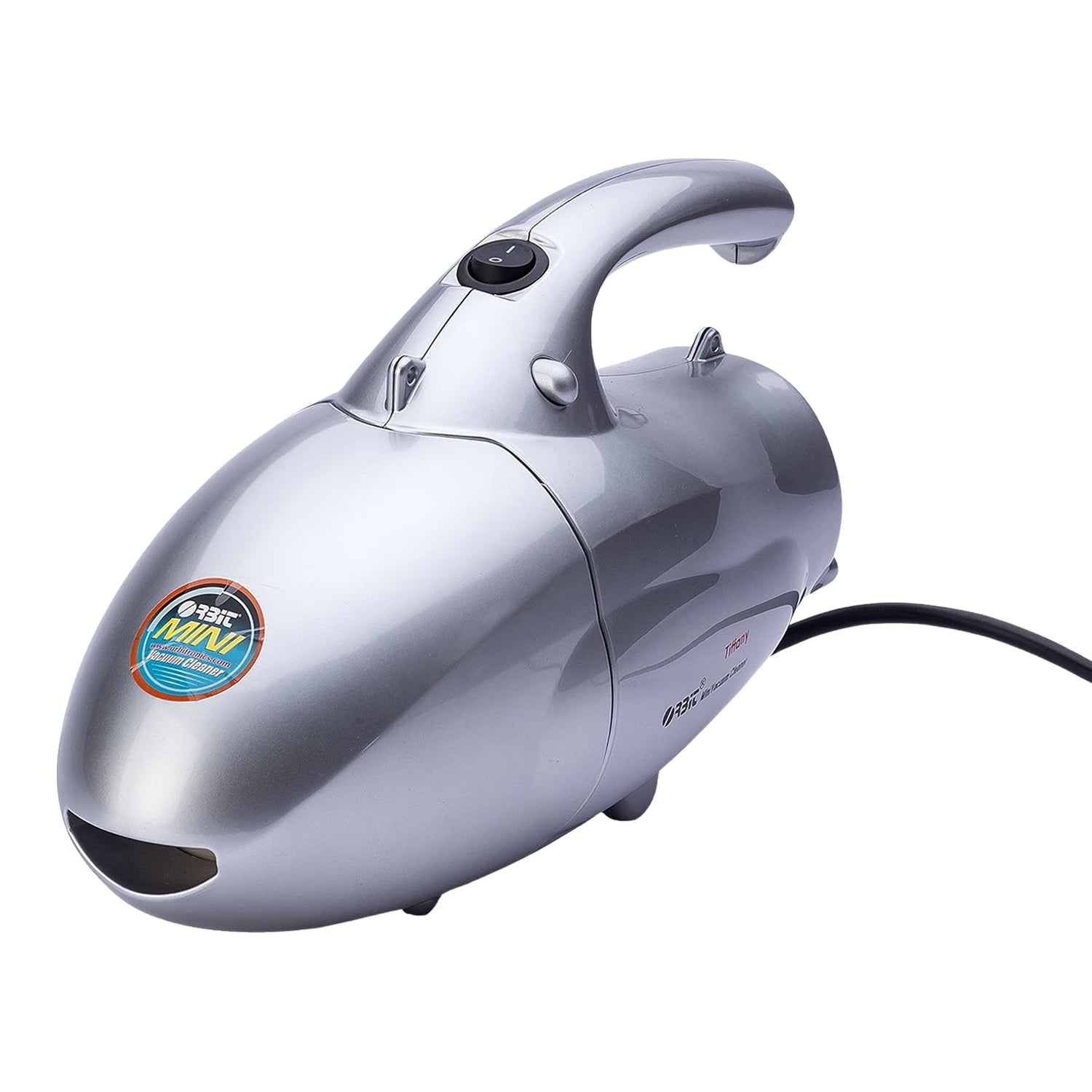 Lightweight Orbit handheld mini vacuum cleaner held in hand for portability