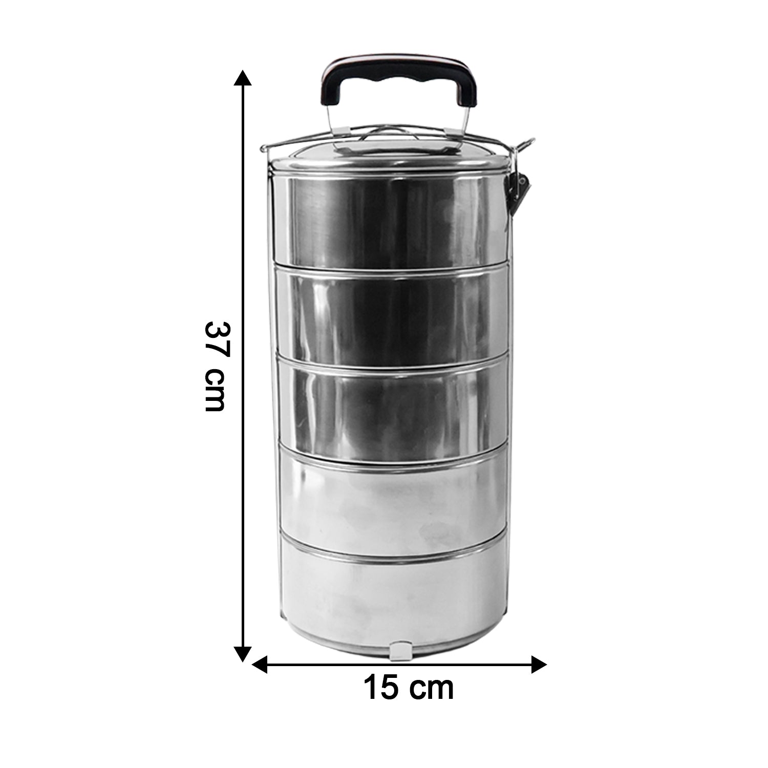 Various angles of the durable stainless steel lunch box.