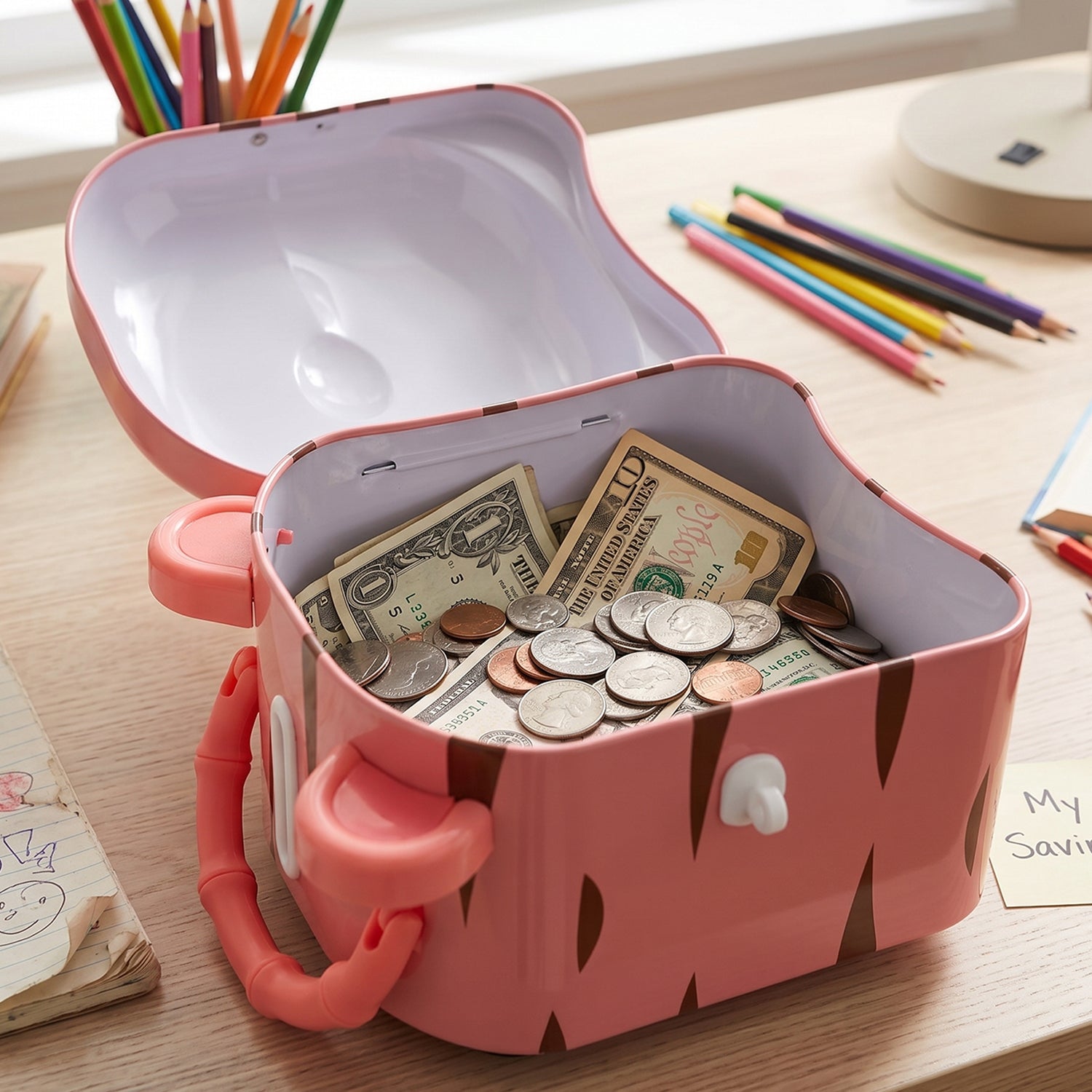 Kids savings bank with fun character design