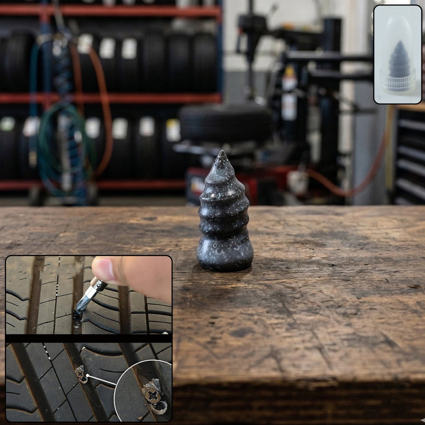 Rubber tire repair plug for quick puncture sealing