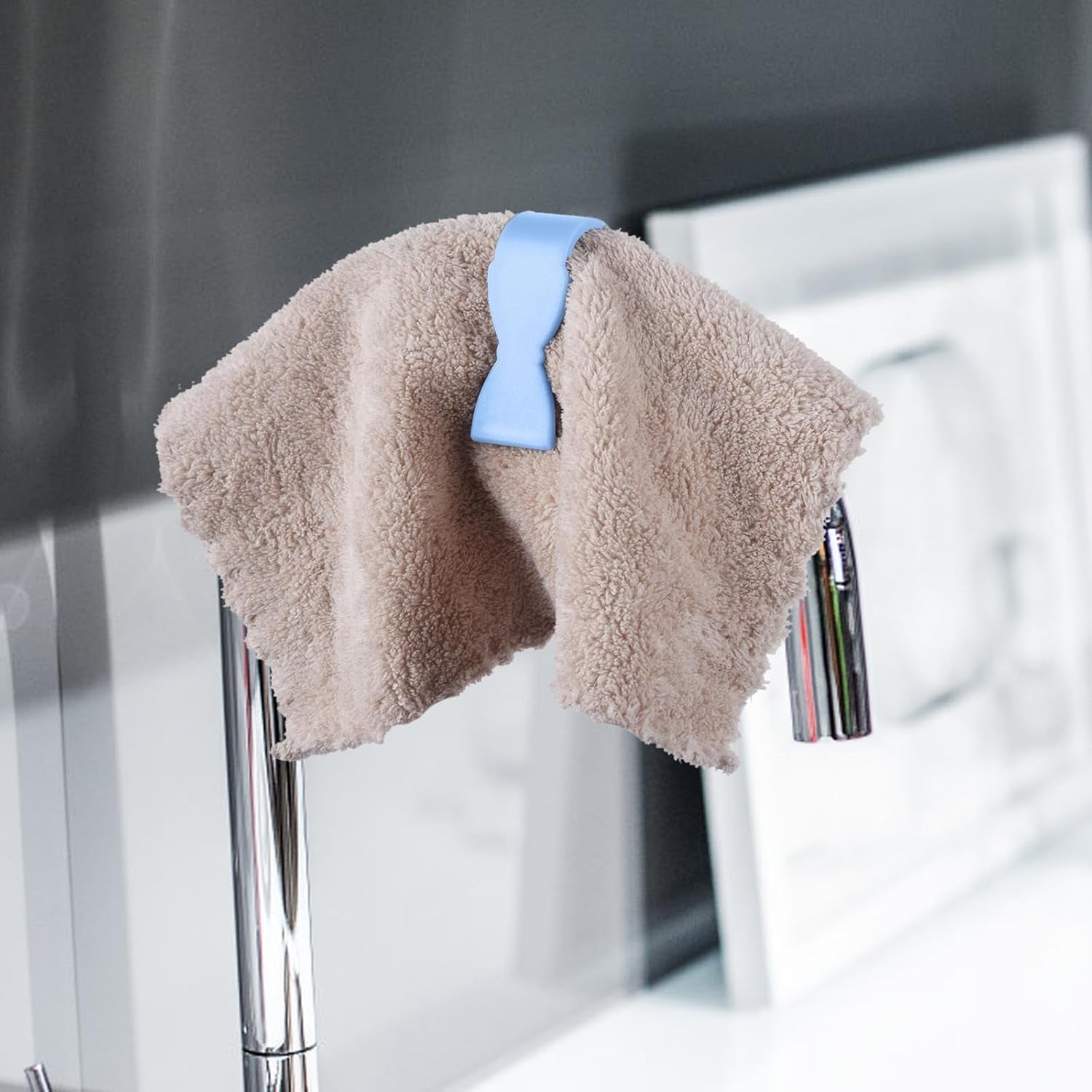 Set of 6 colorful towel clips arranged for display
