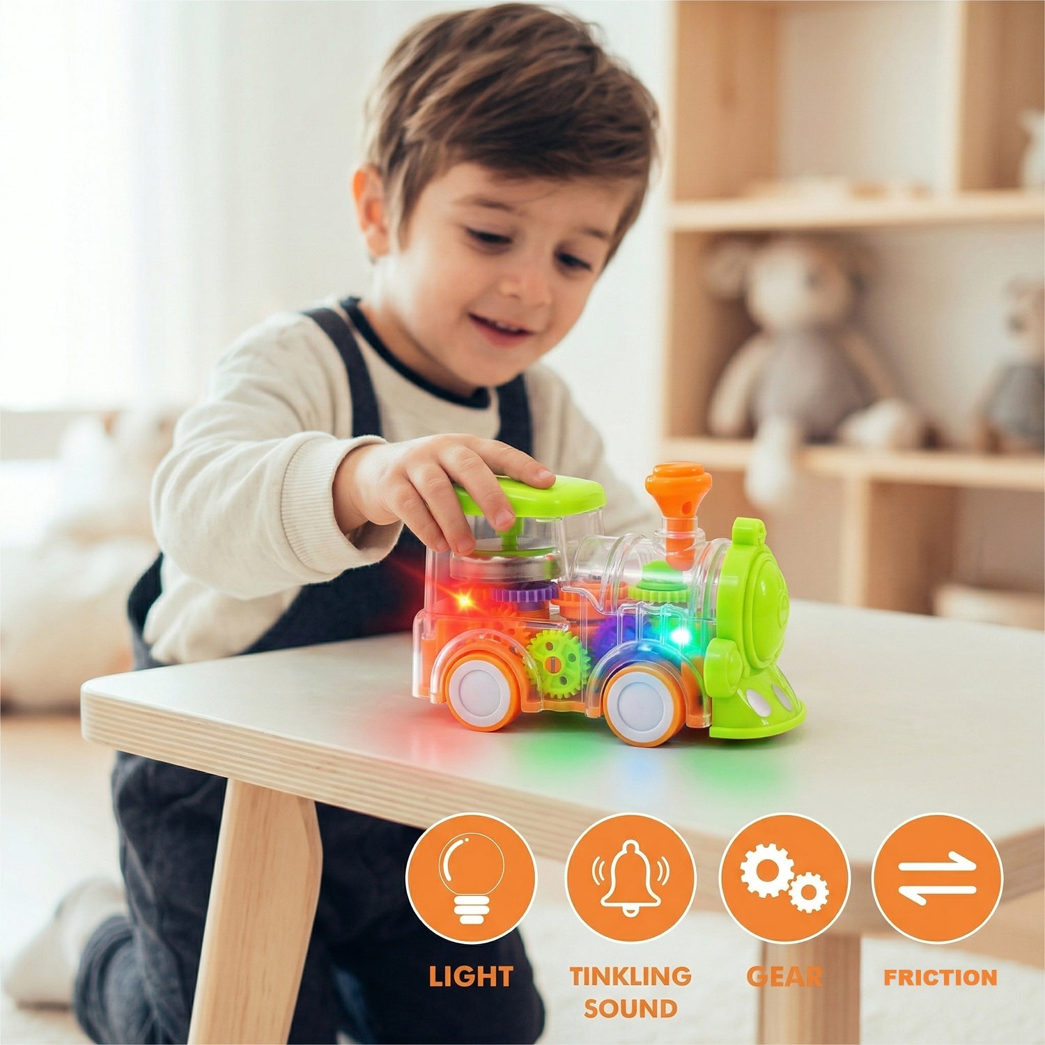 Colorful LED train toy designed for children