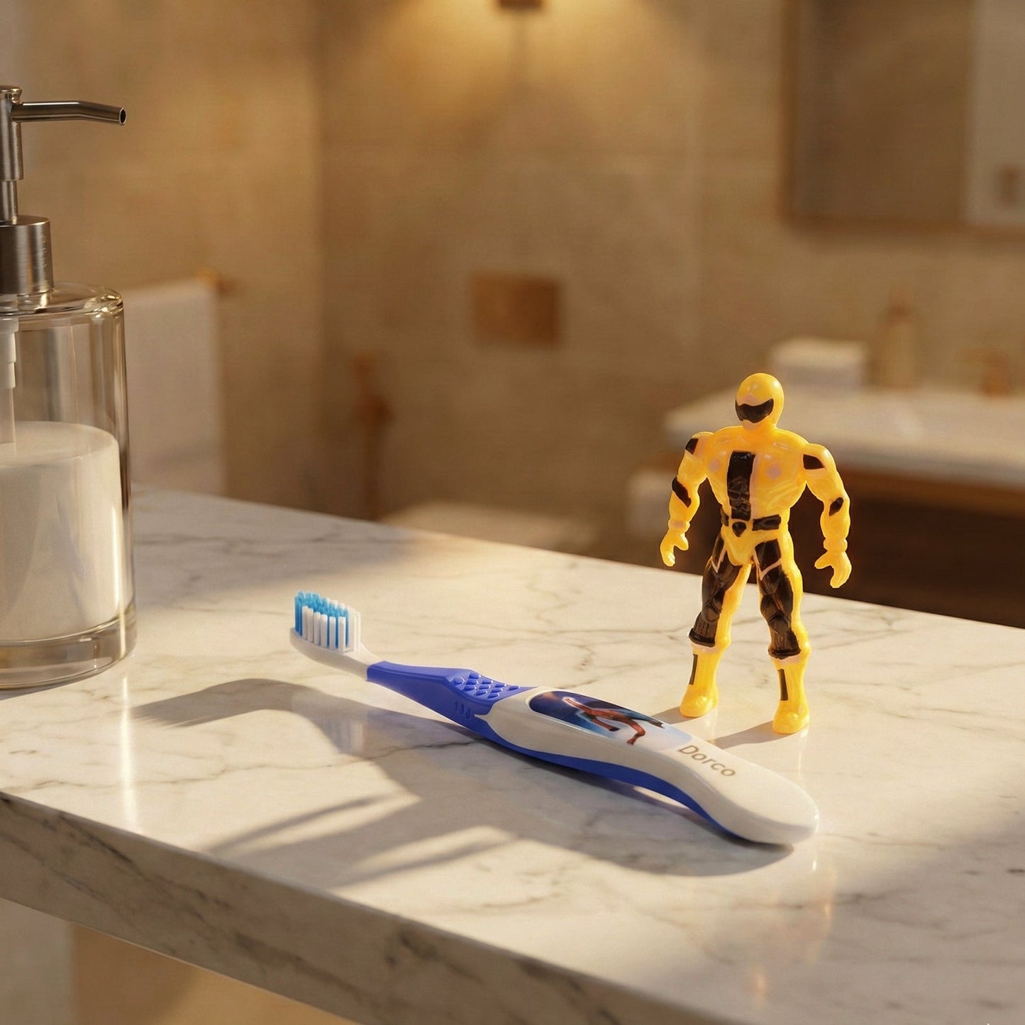 Kids toothbrush set including toothbrush and robot toy for fun brushing