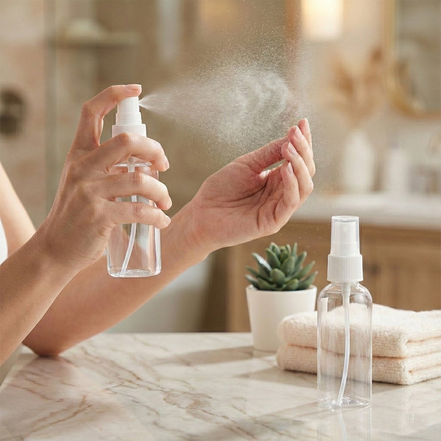 Transparent travel cosmetic bottle set to organise toiletries safely