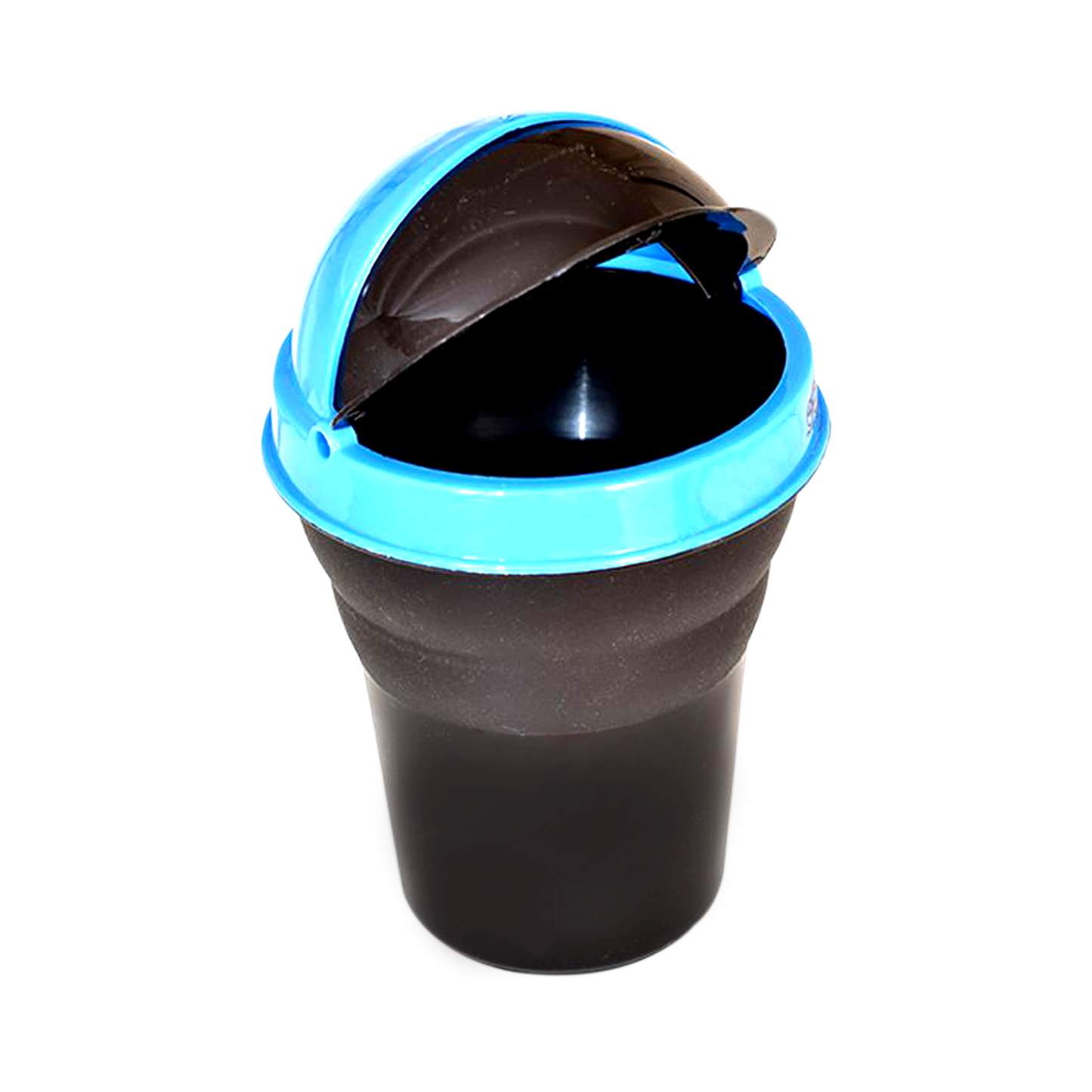 Multicolor plastic car dustbin, illustrating its compact size and practical use.