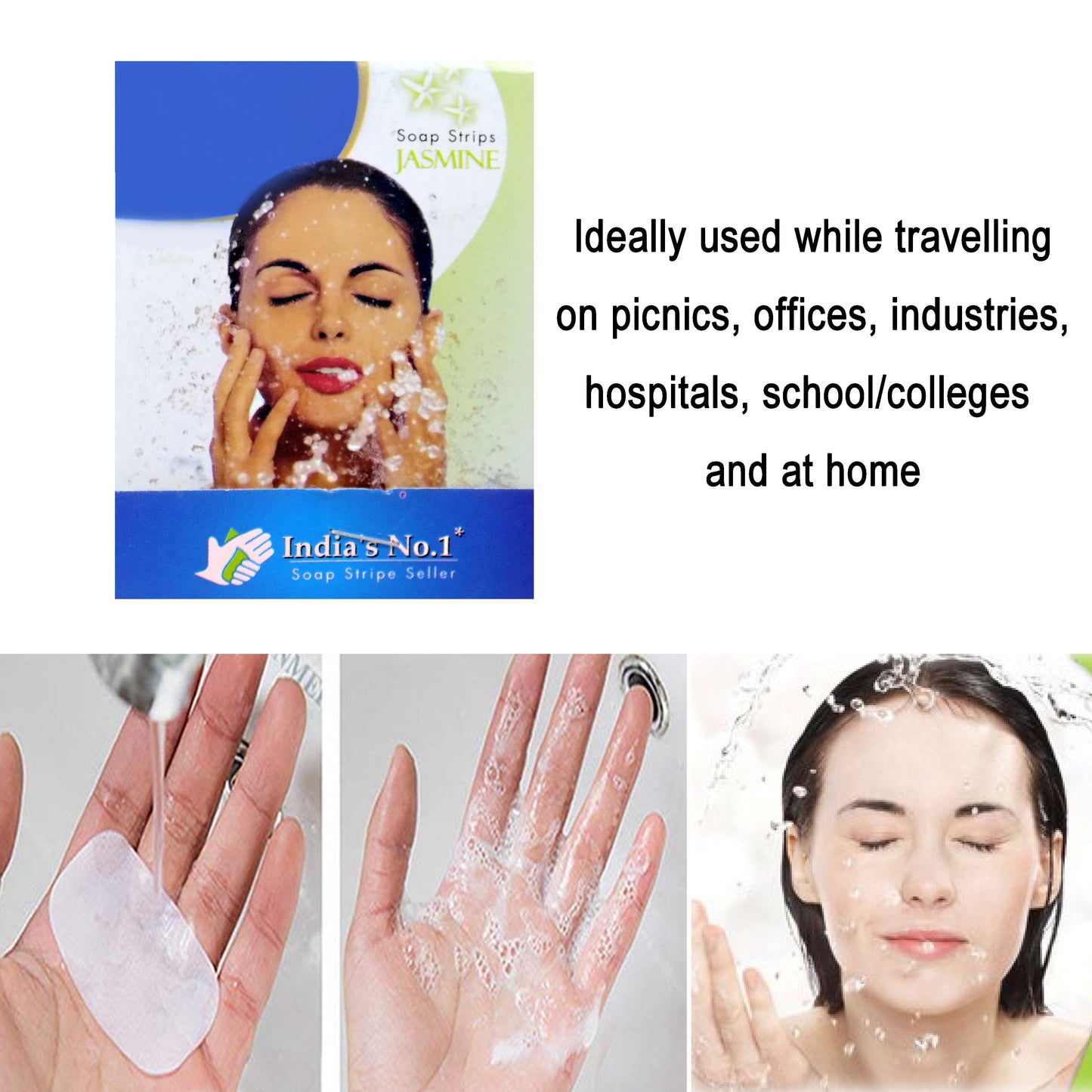 Travel pack of jasmine-scented portable hand wash strips.