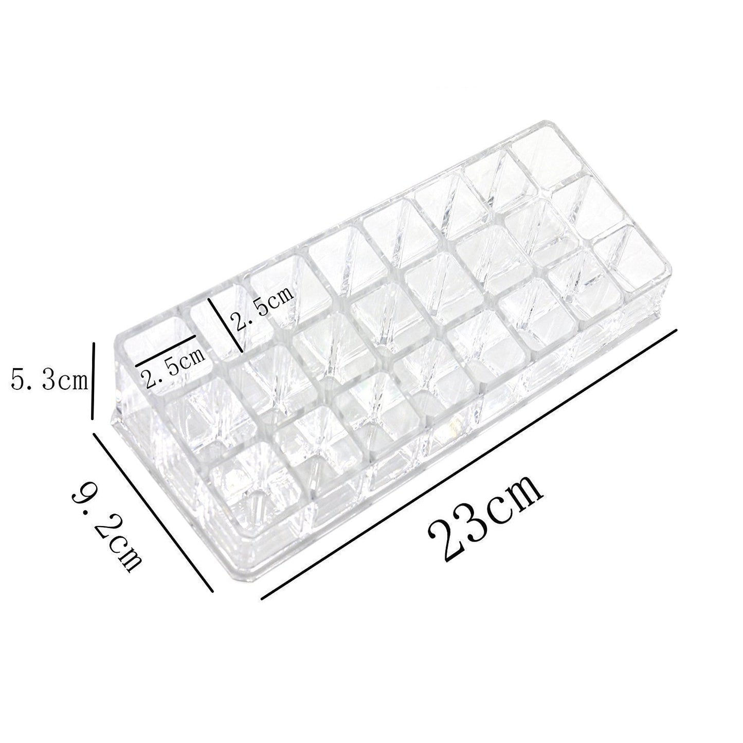 Acrylic lipstick and cosmetic organizer, demonstrating its ability to keep a vanity tidy and well-arranged.
