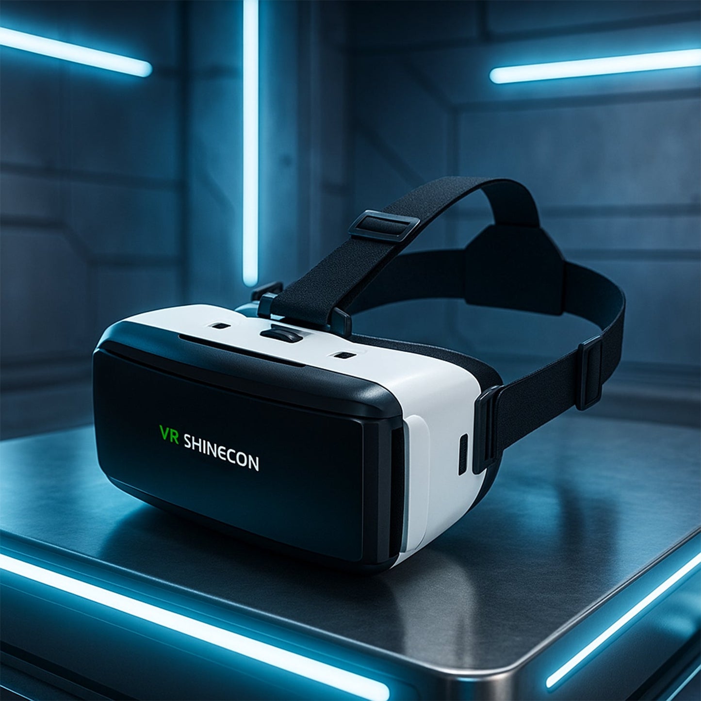 Lightweight VR headset with soft cushioning and adjustable head straps