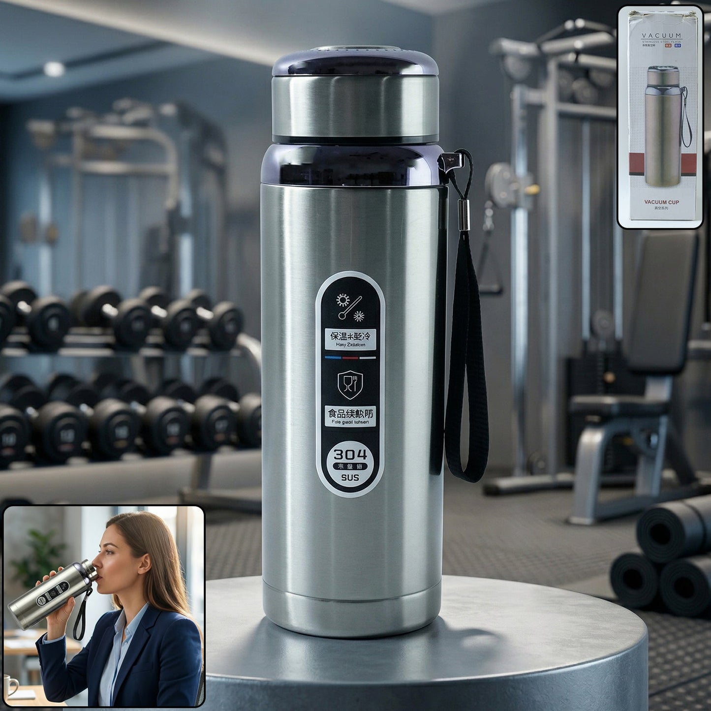 Stainless steel vacuum insulated water bottle for hot and cold drinks
