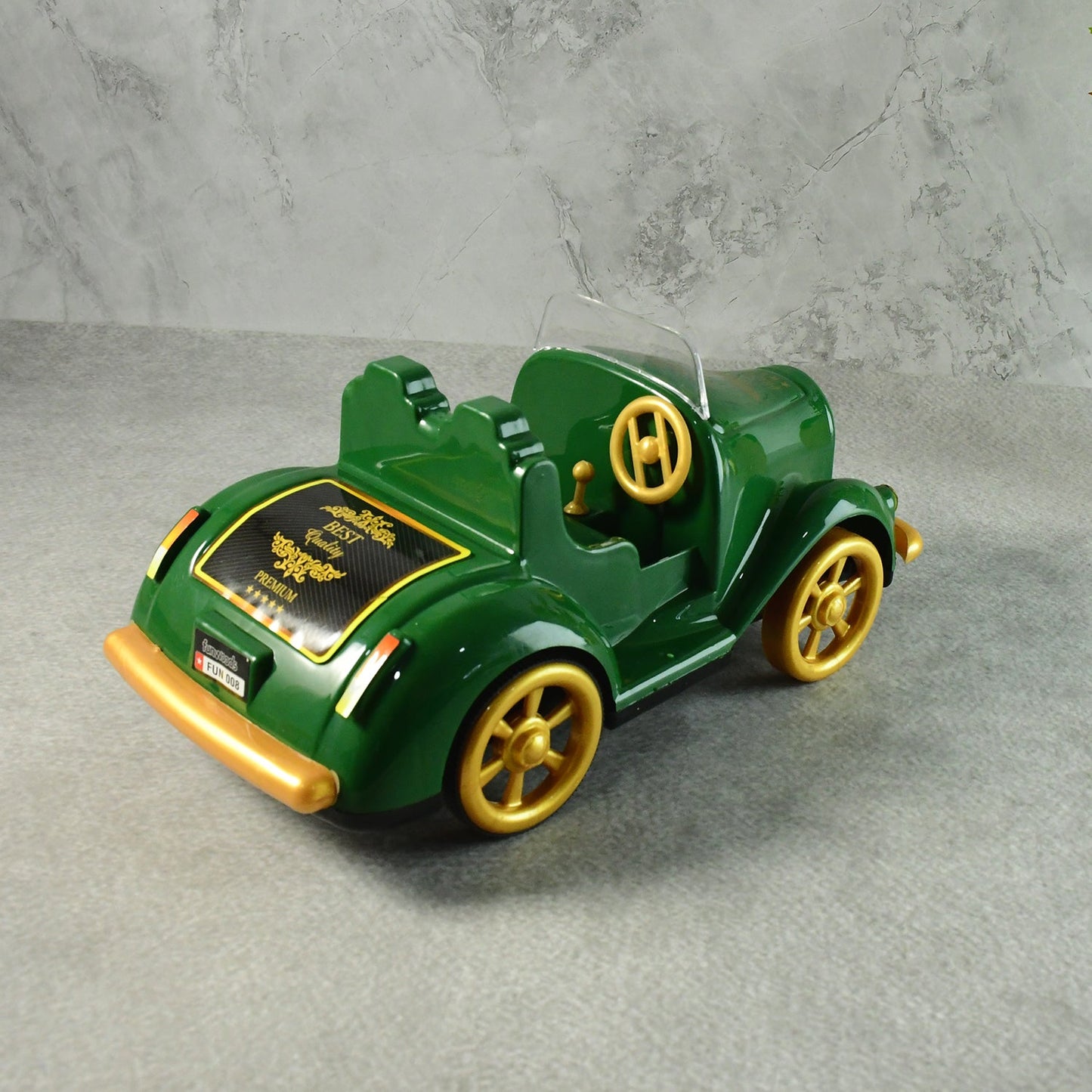 Child-safe plastic vintage style toy car with smooth wheels