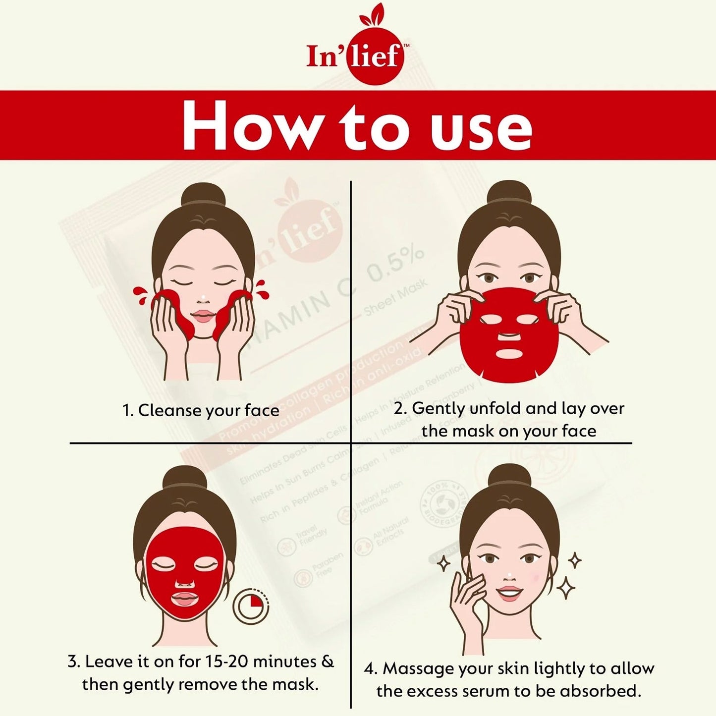Facial mask brightening and moisturizing skin with Vitamin C