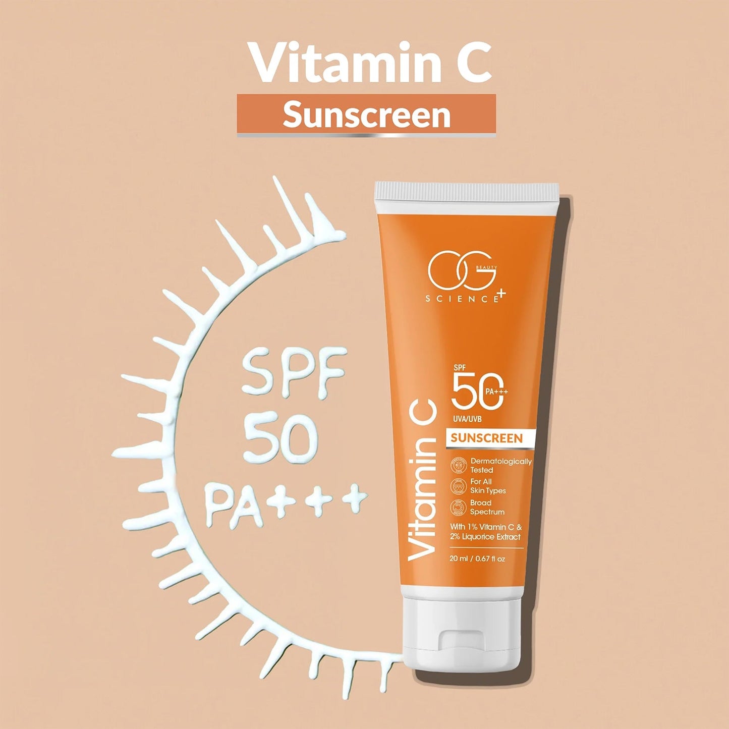 Compact Vitamin C Sunscreen SPF 50 tube for travel and daily care