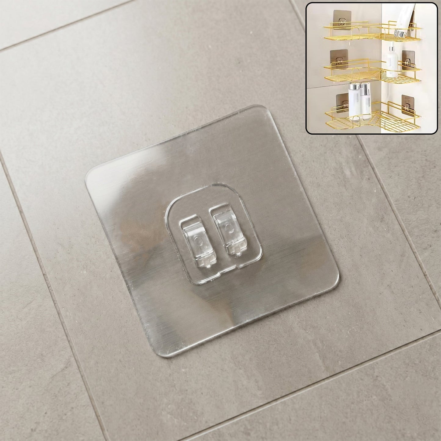 GlimmerHome transparent adhesive wall hook mounted on a clean, smooth wall.