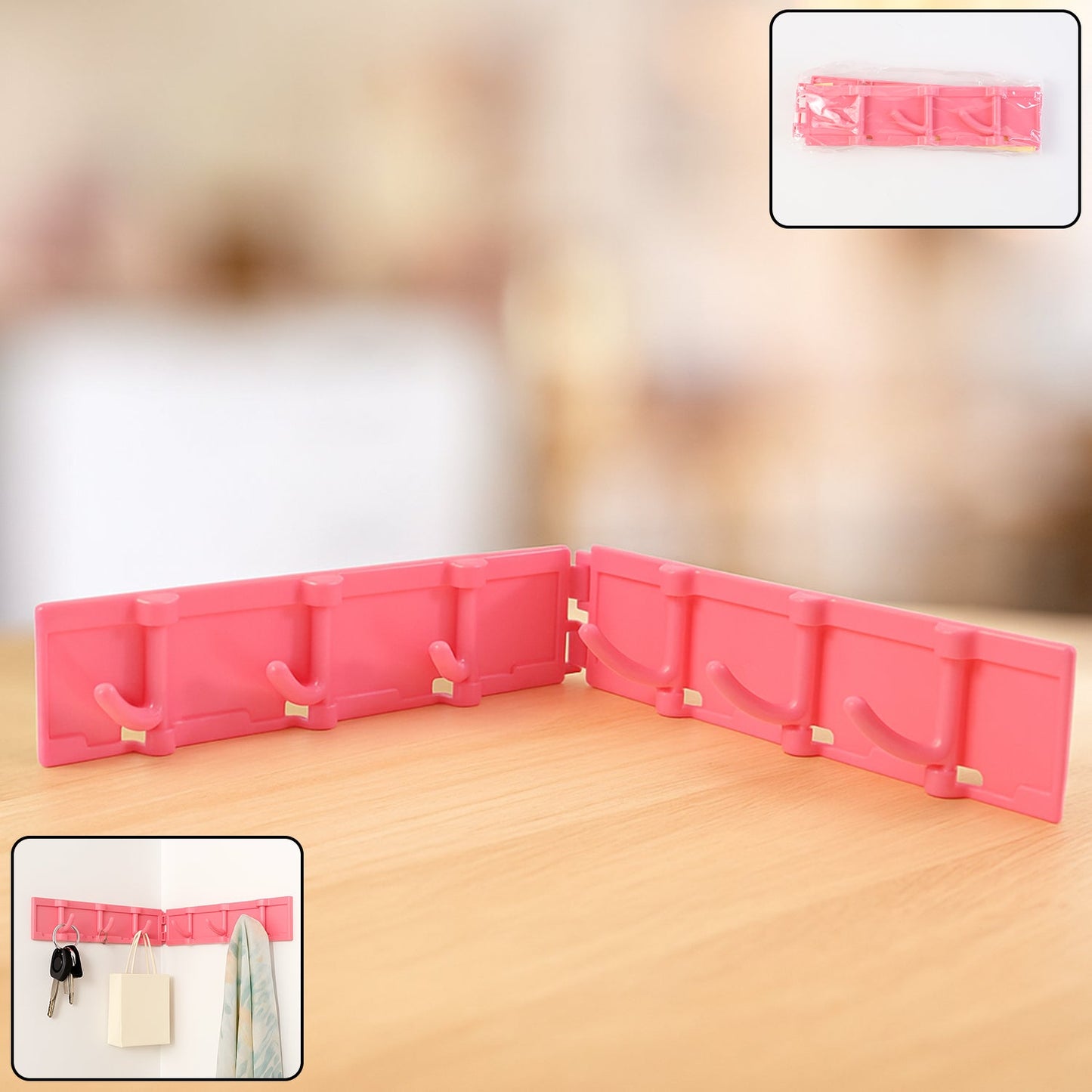 Foldable rotating wall-mounted multipurpose hook rack with 6 hooks for kitchen and bathroom storage