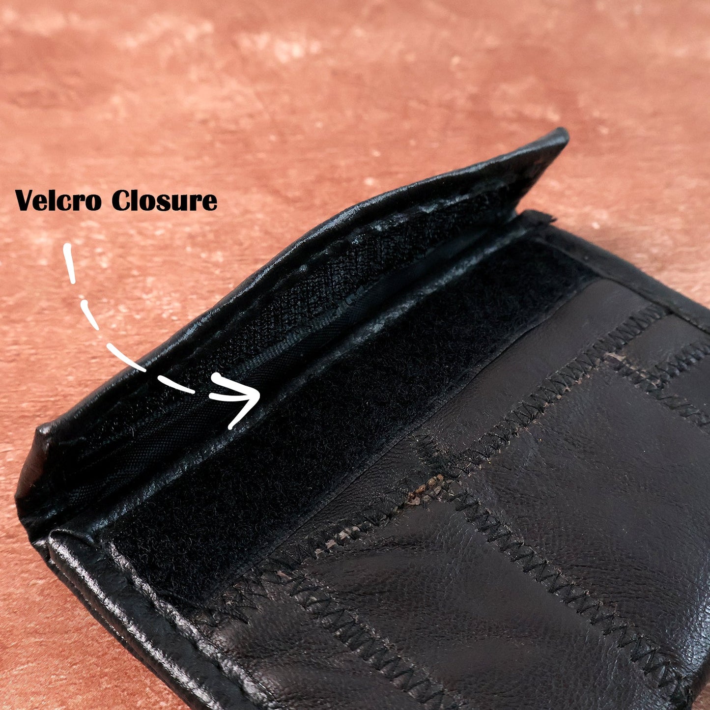 Luxury genuine leather bi-fold wallet open to display compartments