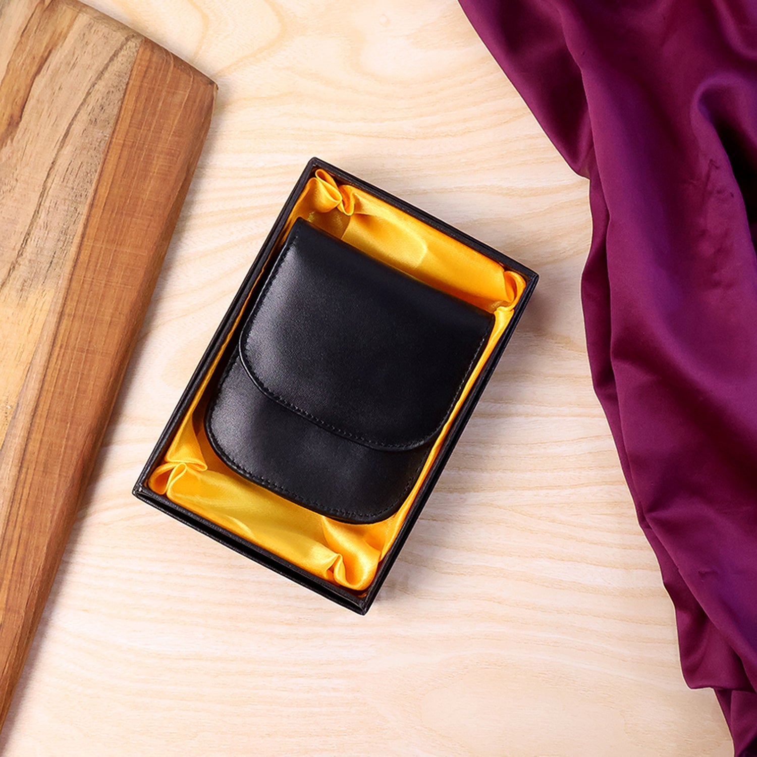 Foldable wallet pouch with smooth premium exterior and neat stitching