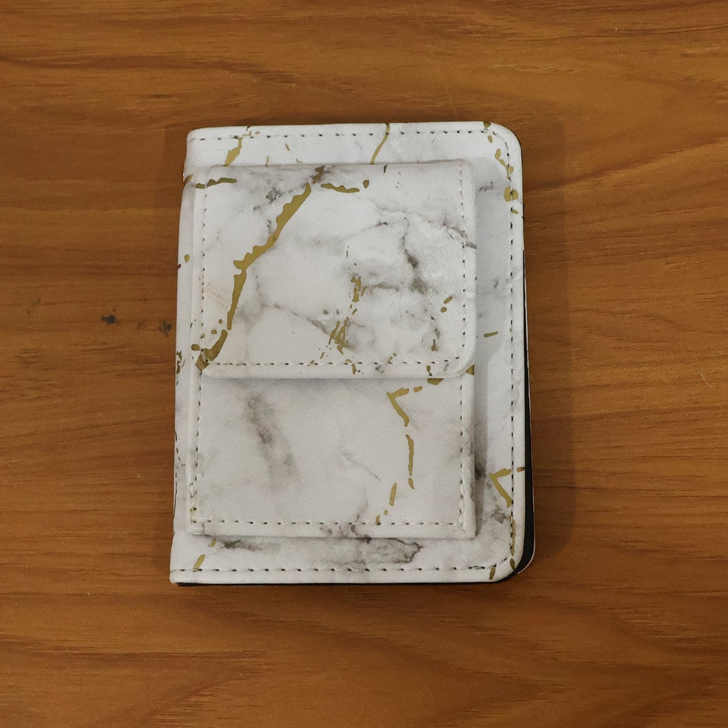 Marble style snap button card holder compact wallet