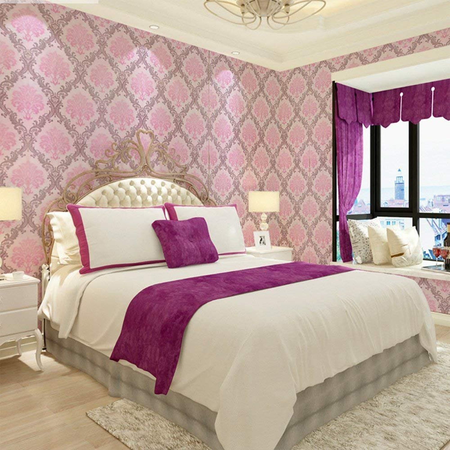 Close-up of durable PVC vinyl self-adhesive decorative wallpaper