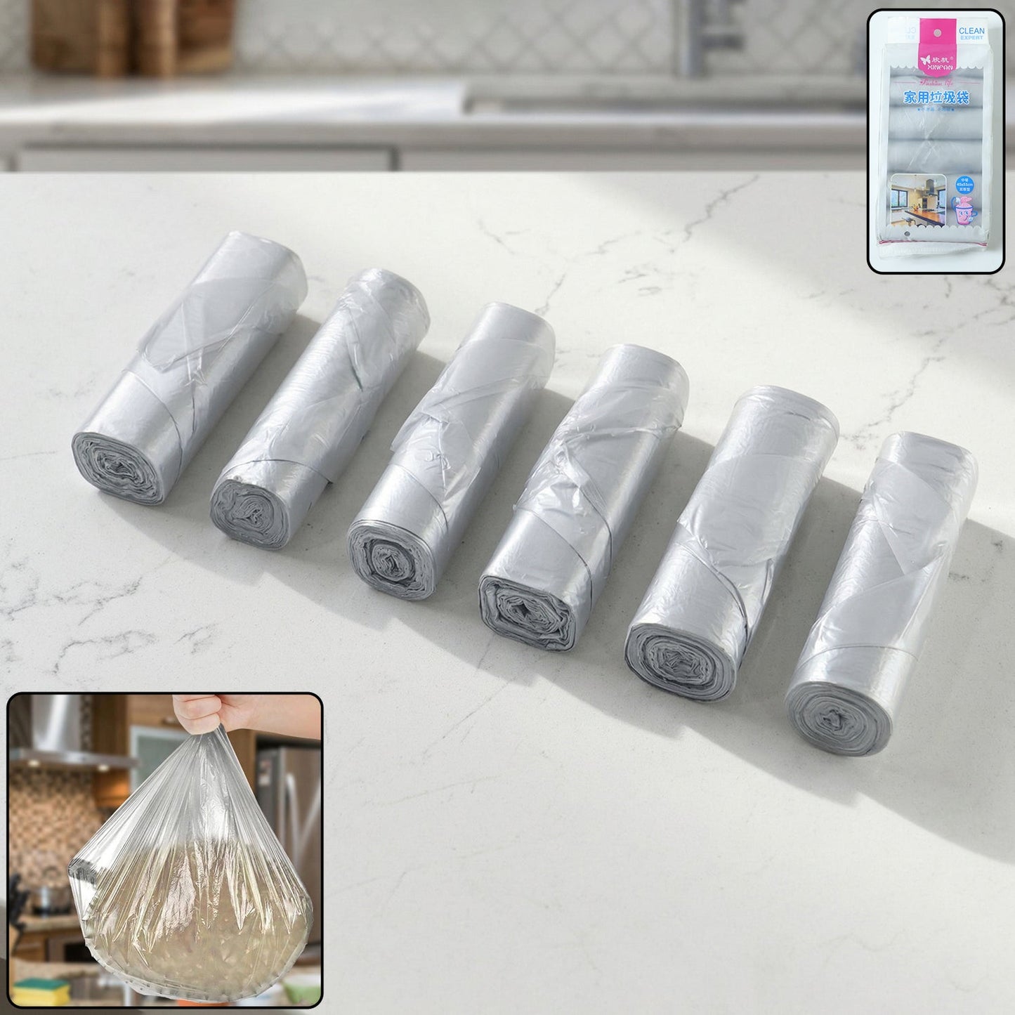 Multipack garbage bags roll set with durable leak-proof bags
