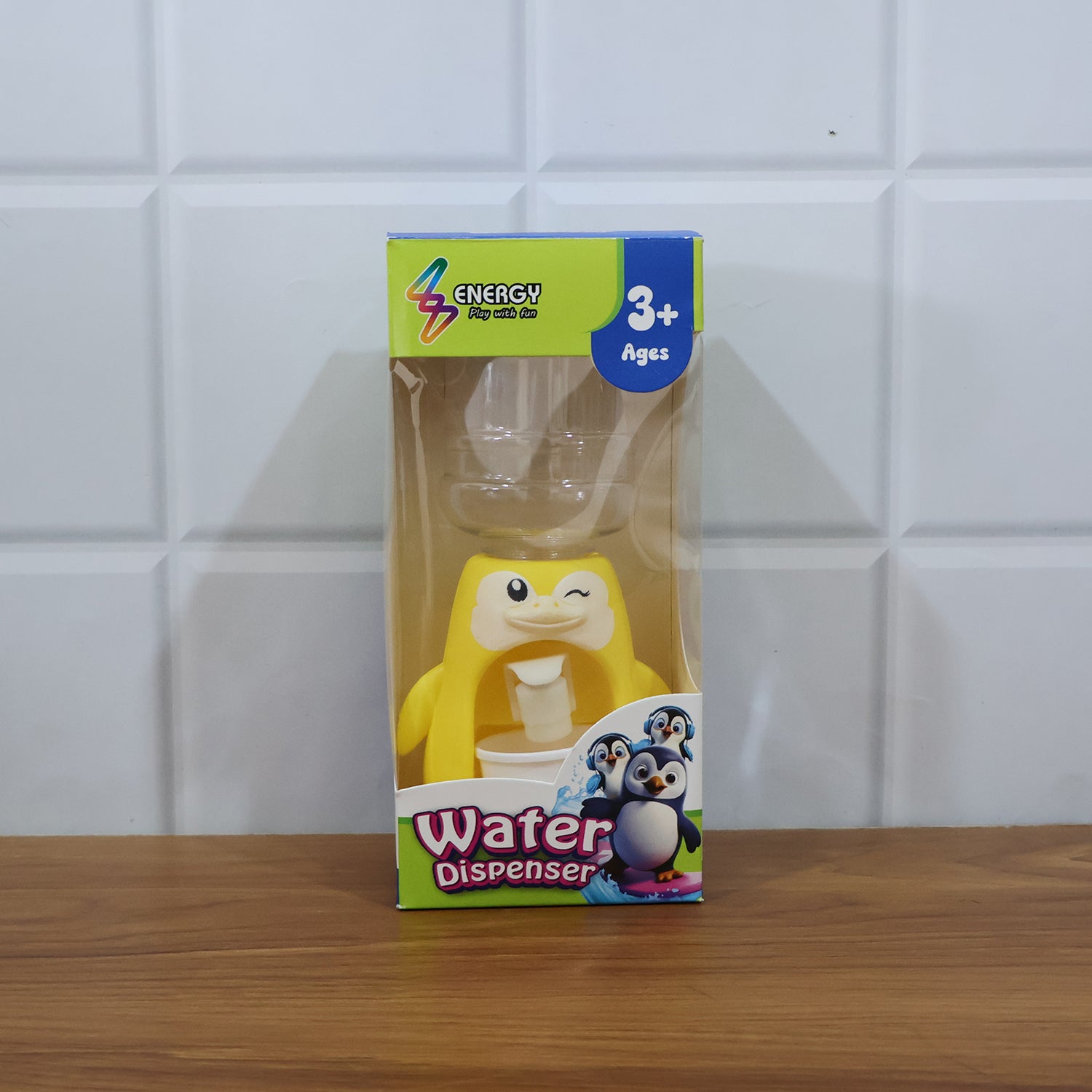 Kids tabletop water dispenser toy setup encouraging hydration and pretend play