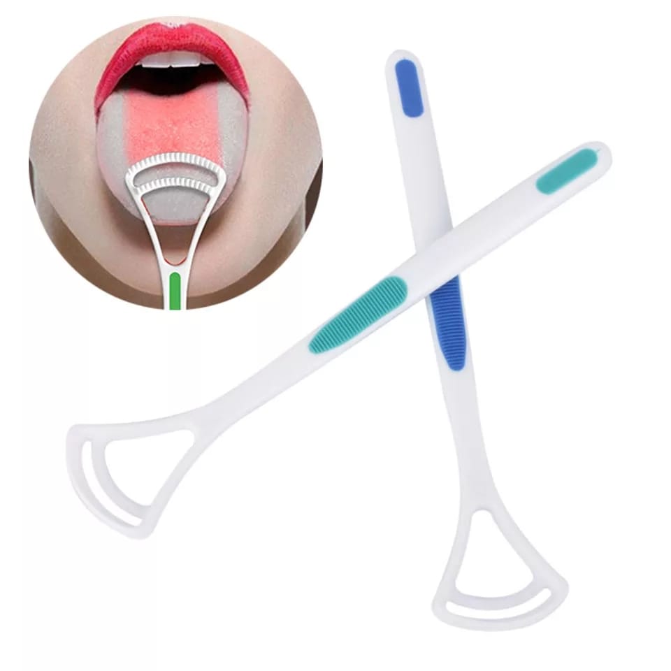 Person demonstrating the proper use of the Tongue Cleaner Brush for fresh breath.