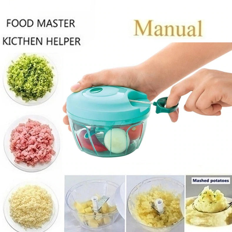 User chopping onions with the Bathora Mini Vegetable Chopper on a kitchen counter.