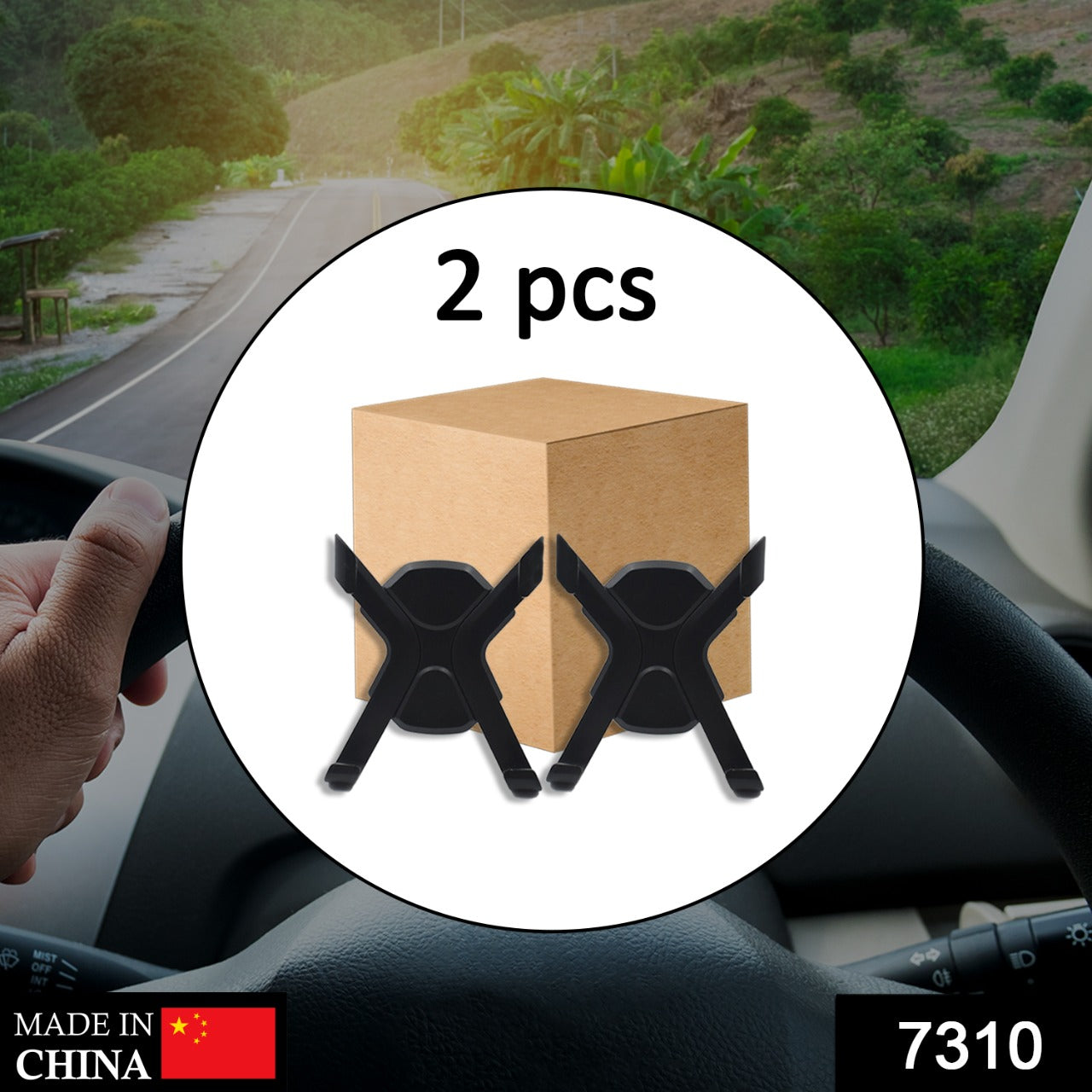Side view of a gravity linkage car phone holder gripping a smartphone.