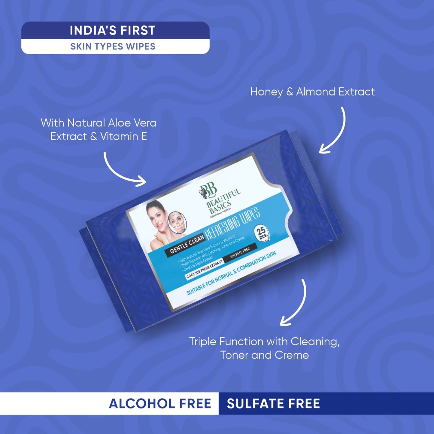 A single pack of Beautiful Basics GlowRefresh face wipes, ready for use.