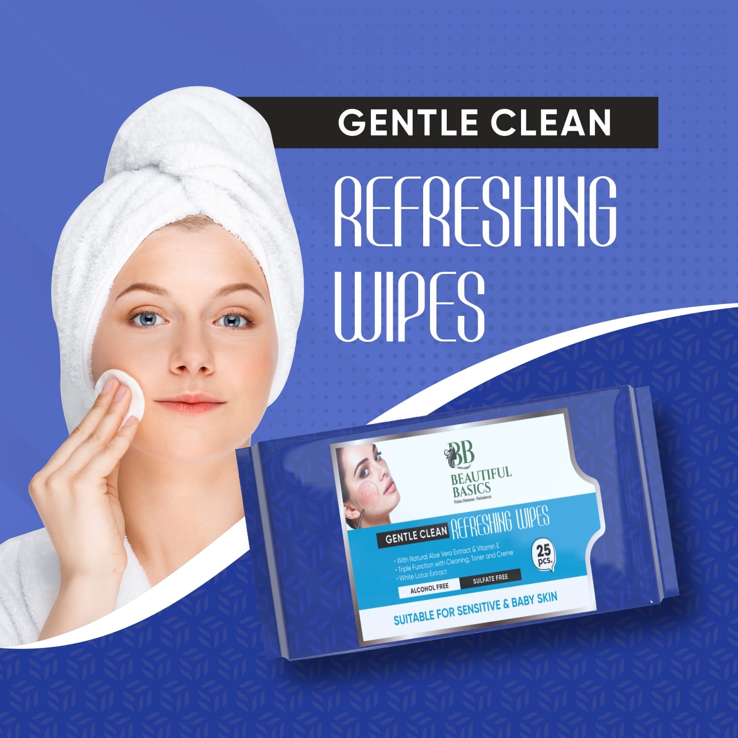Beautiful Basics wipes with natural fruit extracts for skin nourishment.