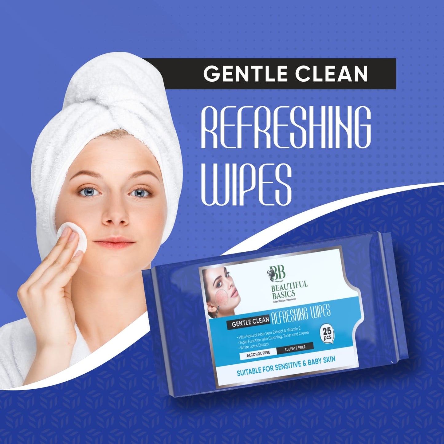 Beautiful Basics Face Wipes displayed with fresh ingredients like fruit extracts.