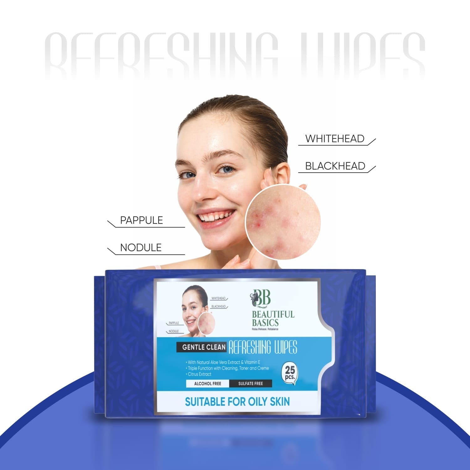 Open pack of Beautiful Basics Gentle Face Wipes, showing the moist texture.