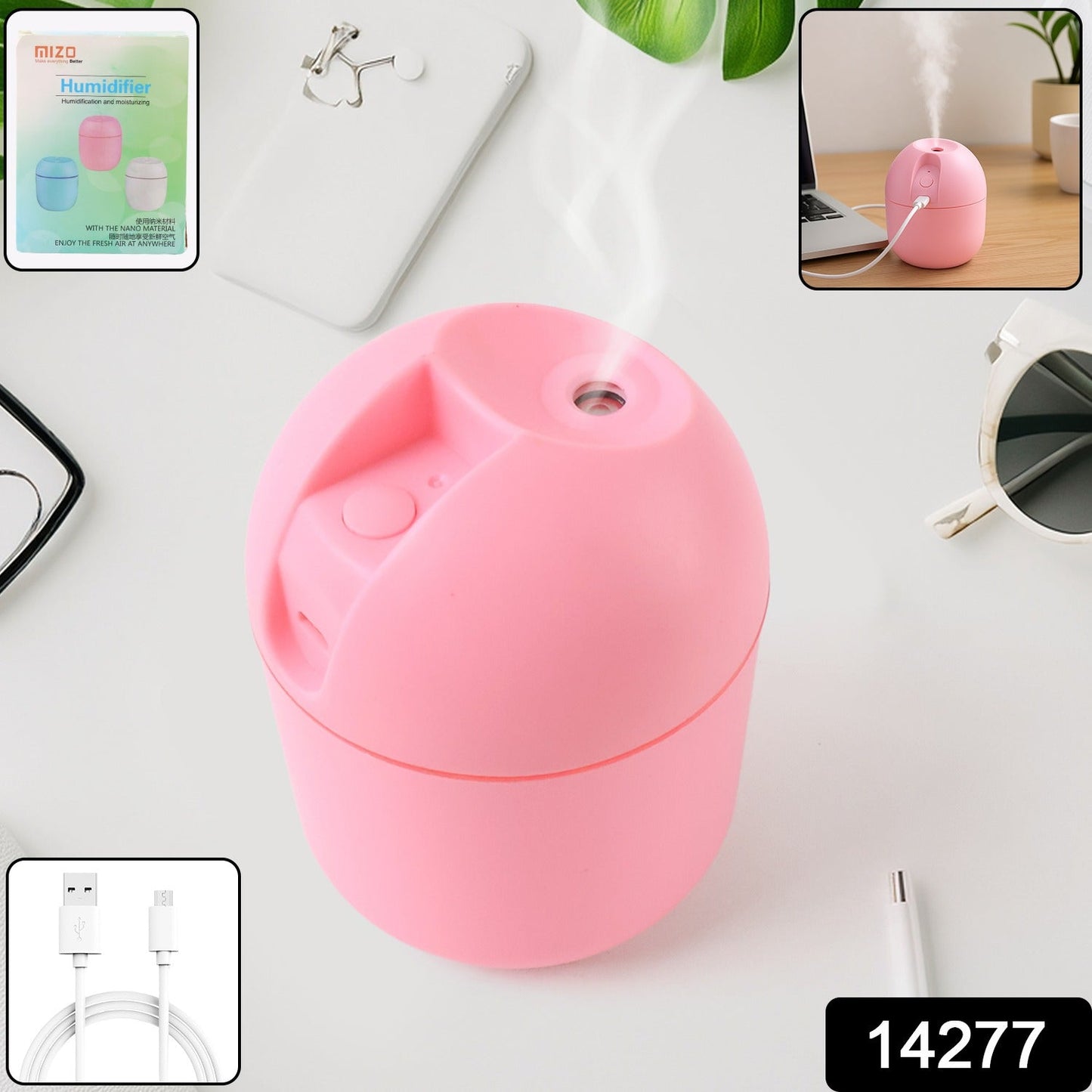Portable USB Mini Air Humidifier in use providing cool mist for dry air relief