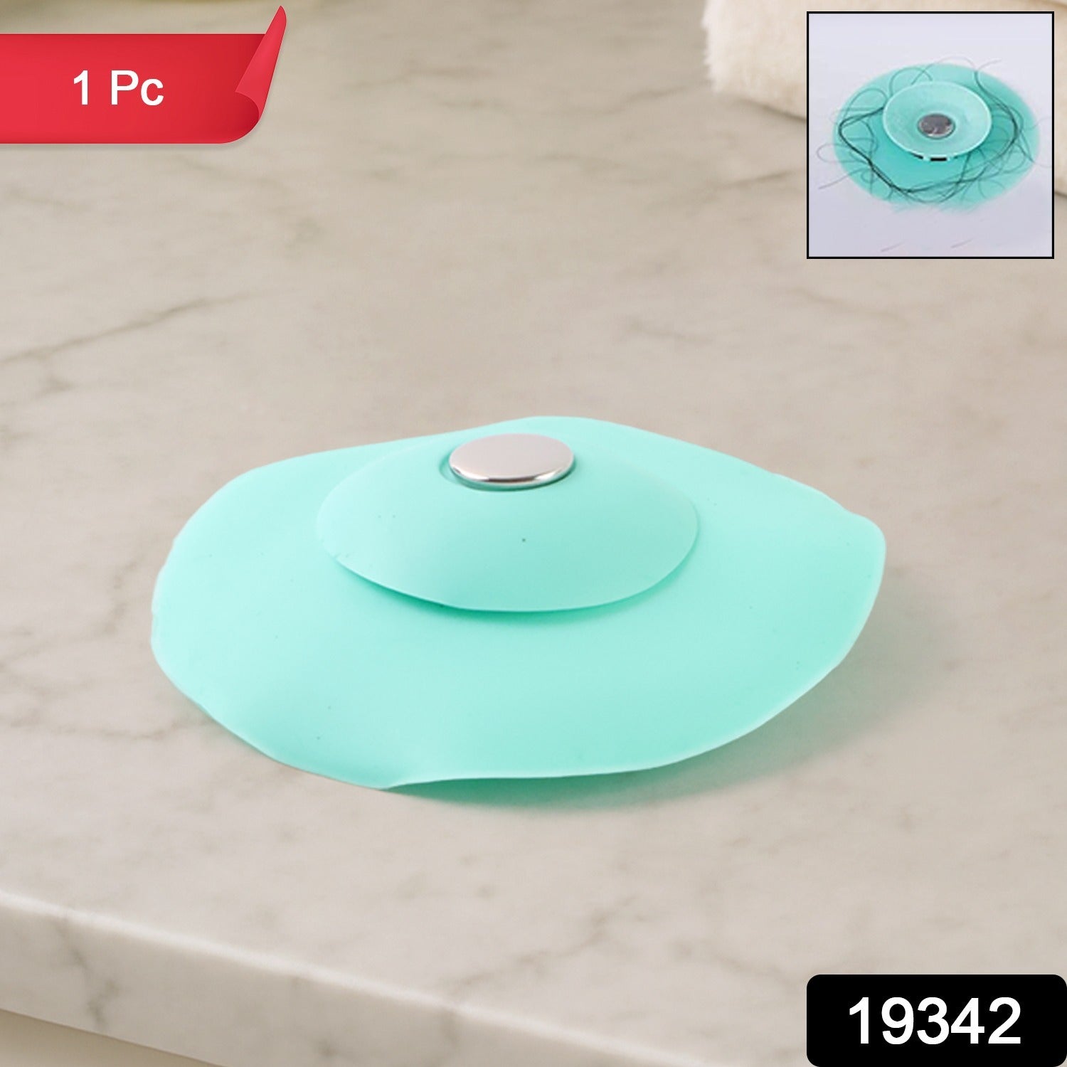 Silicone sink drain shield with easy handle for lifting in light green color