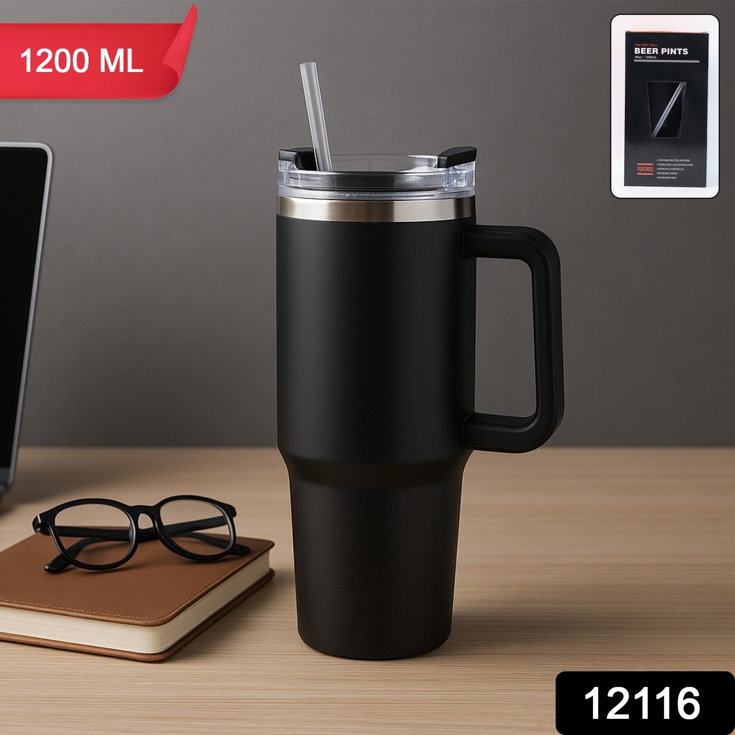 Travel mug featuring a reusable straw and BPA-free spill-resistant lid