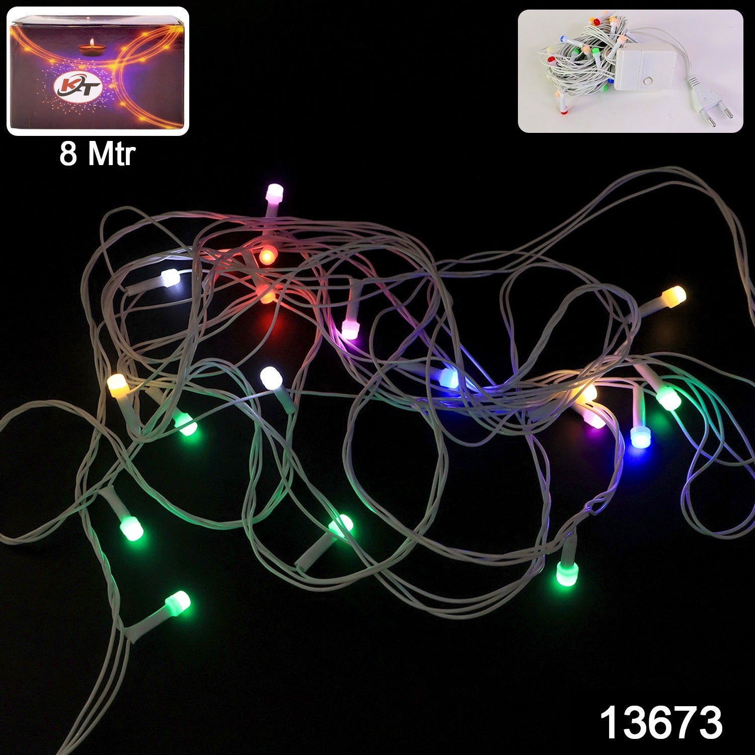 Decorative multi-color LED string lights glowing in party setting
