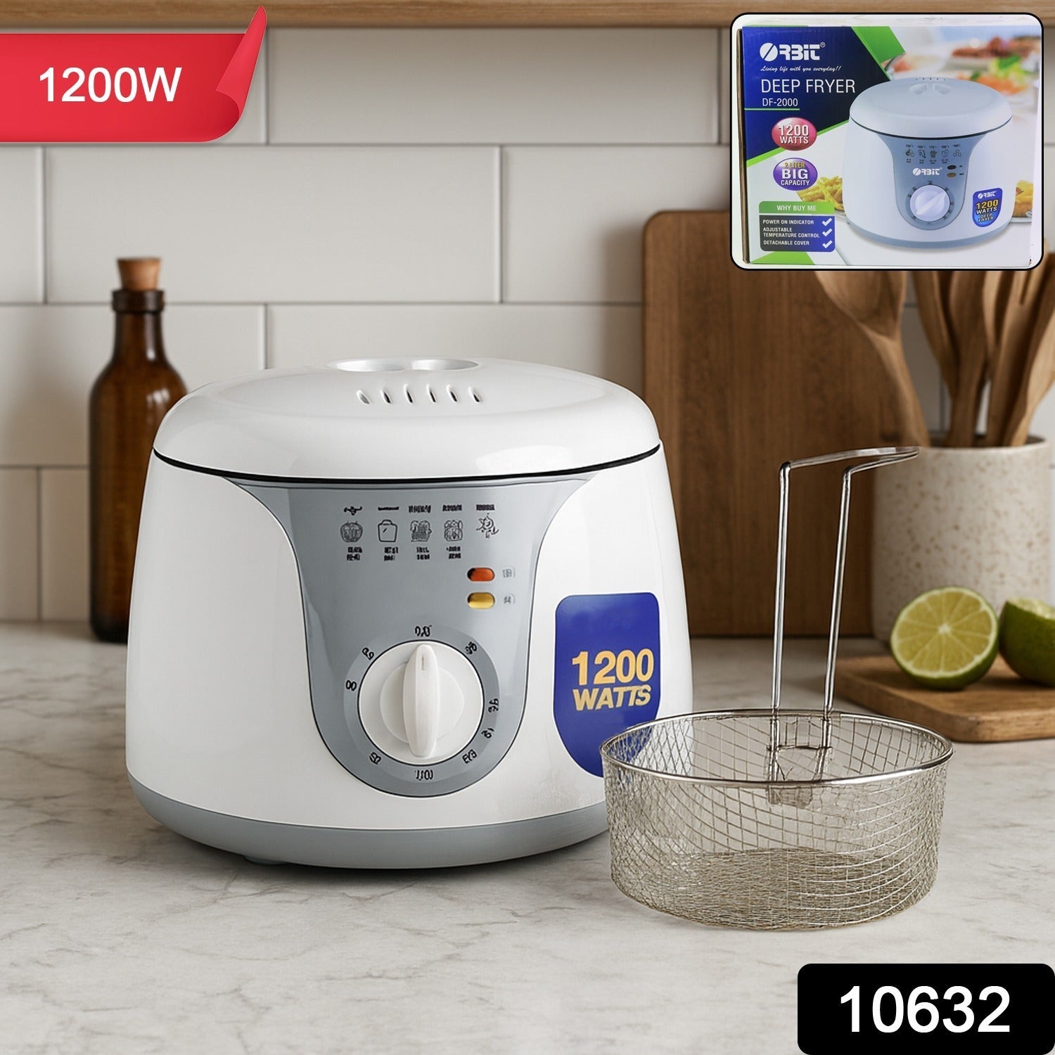 Deep Fryer showing adjustable temperature control dial