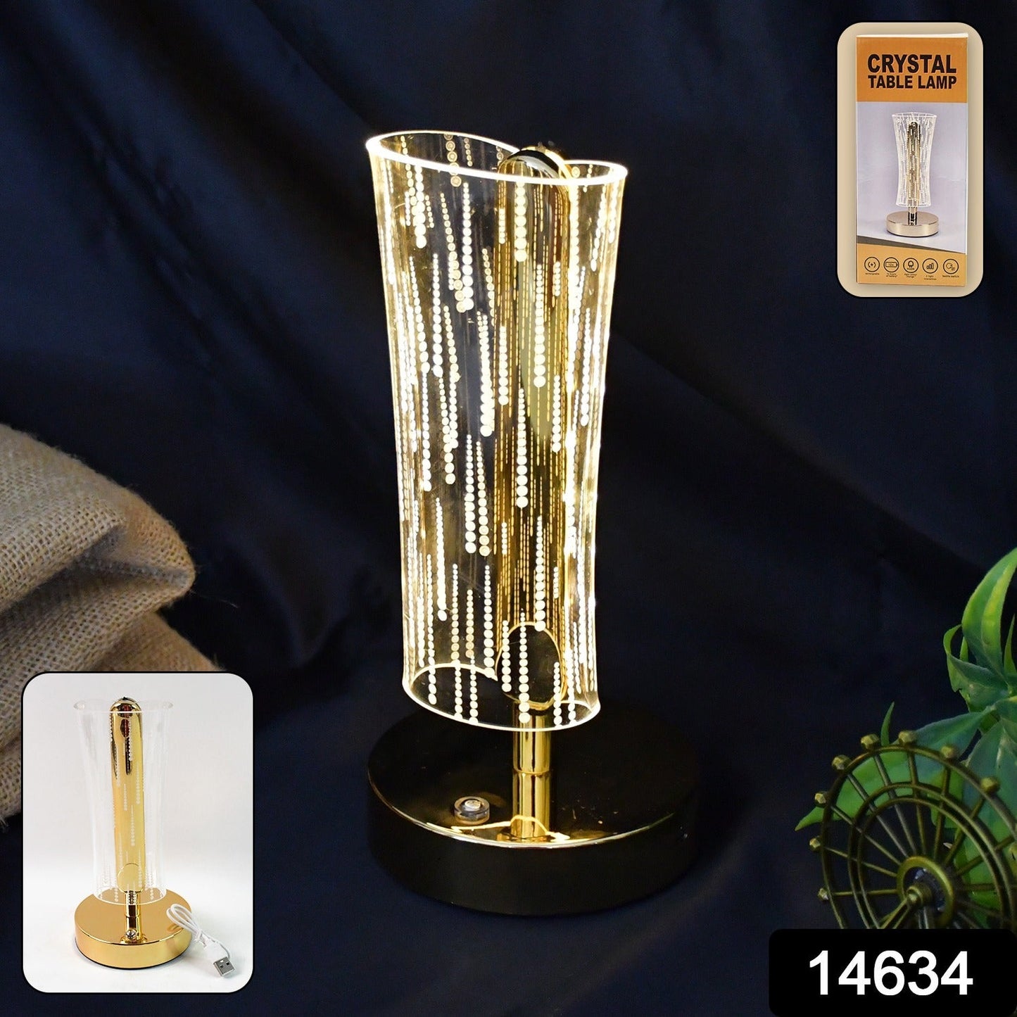 Premium crystal table lamp emitting warm LED glow with stylish design