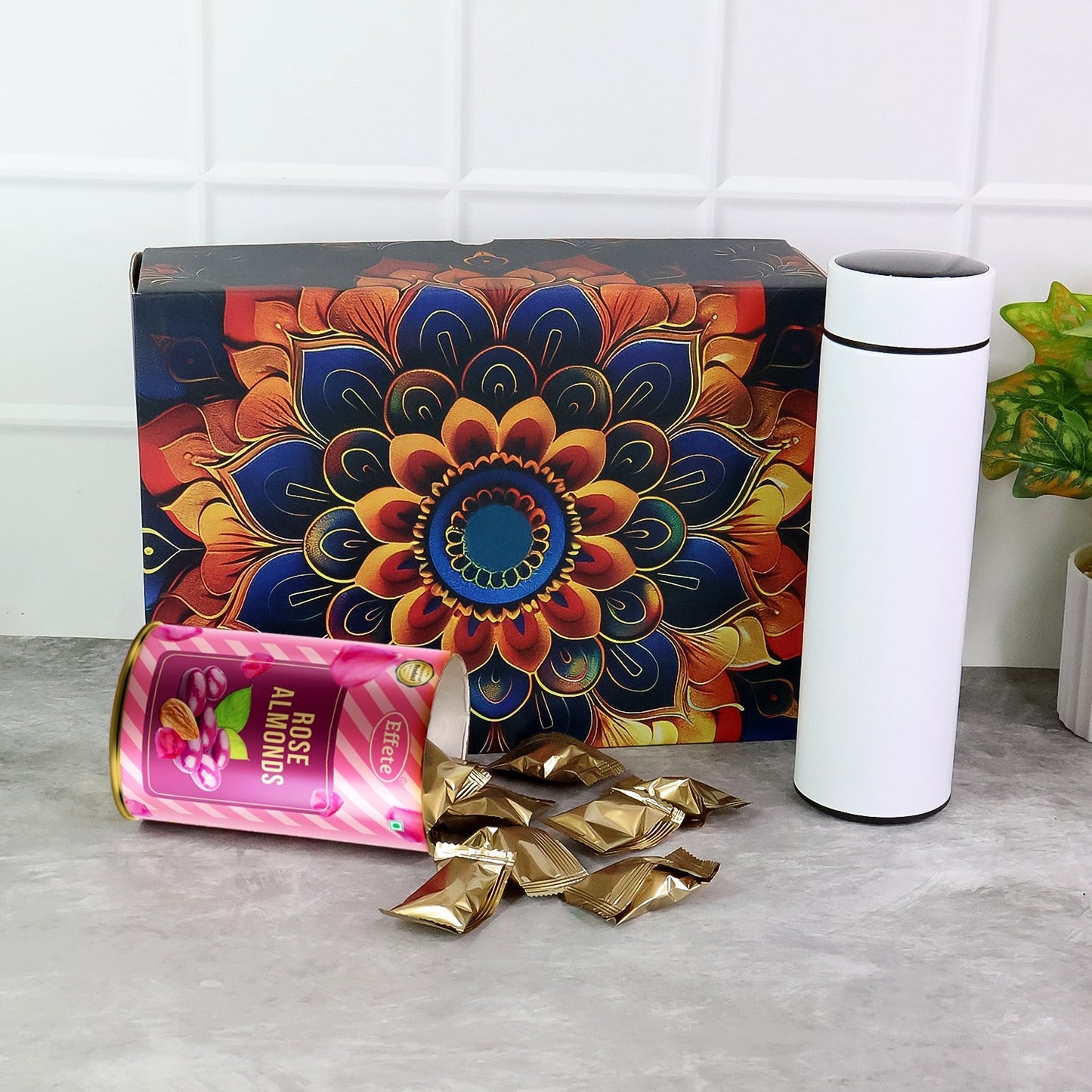 Premium rose almonds gift hamper box with festive packaging