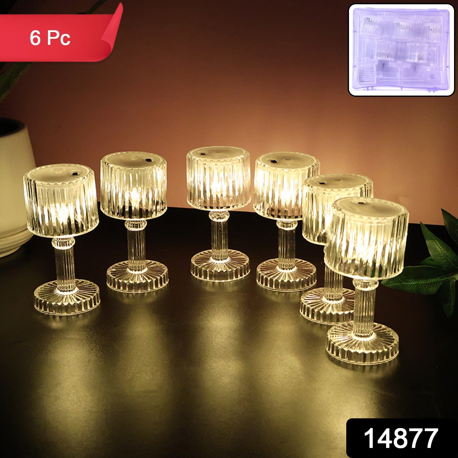 Decorative LED crystal-effect table lamps creating warm ambient lighting