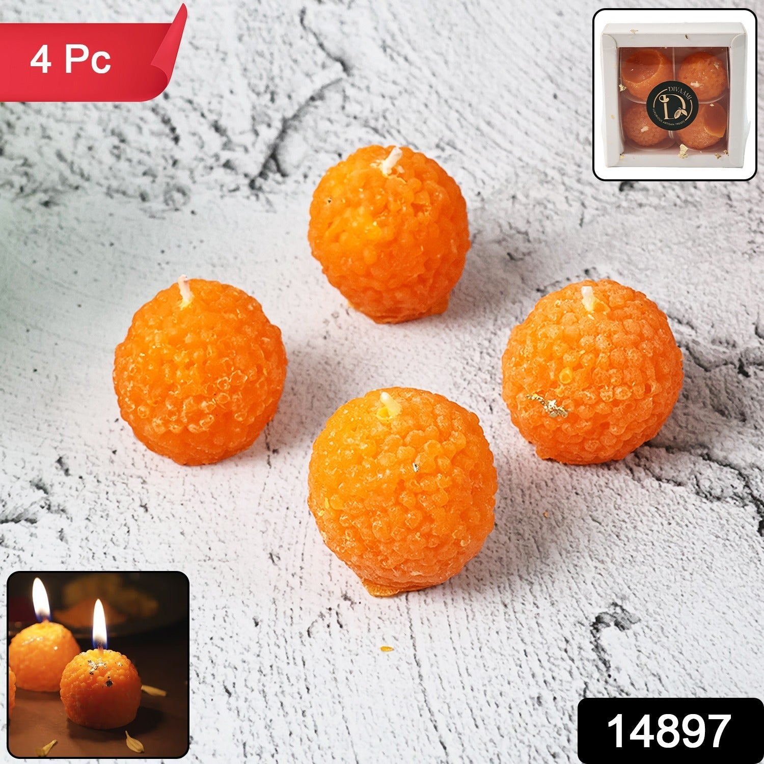 Set of four laddu shaped wax candles ideal for traditional Indian celebrations
