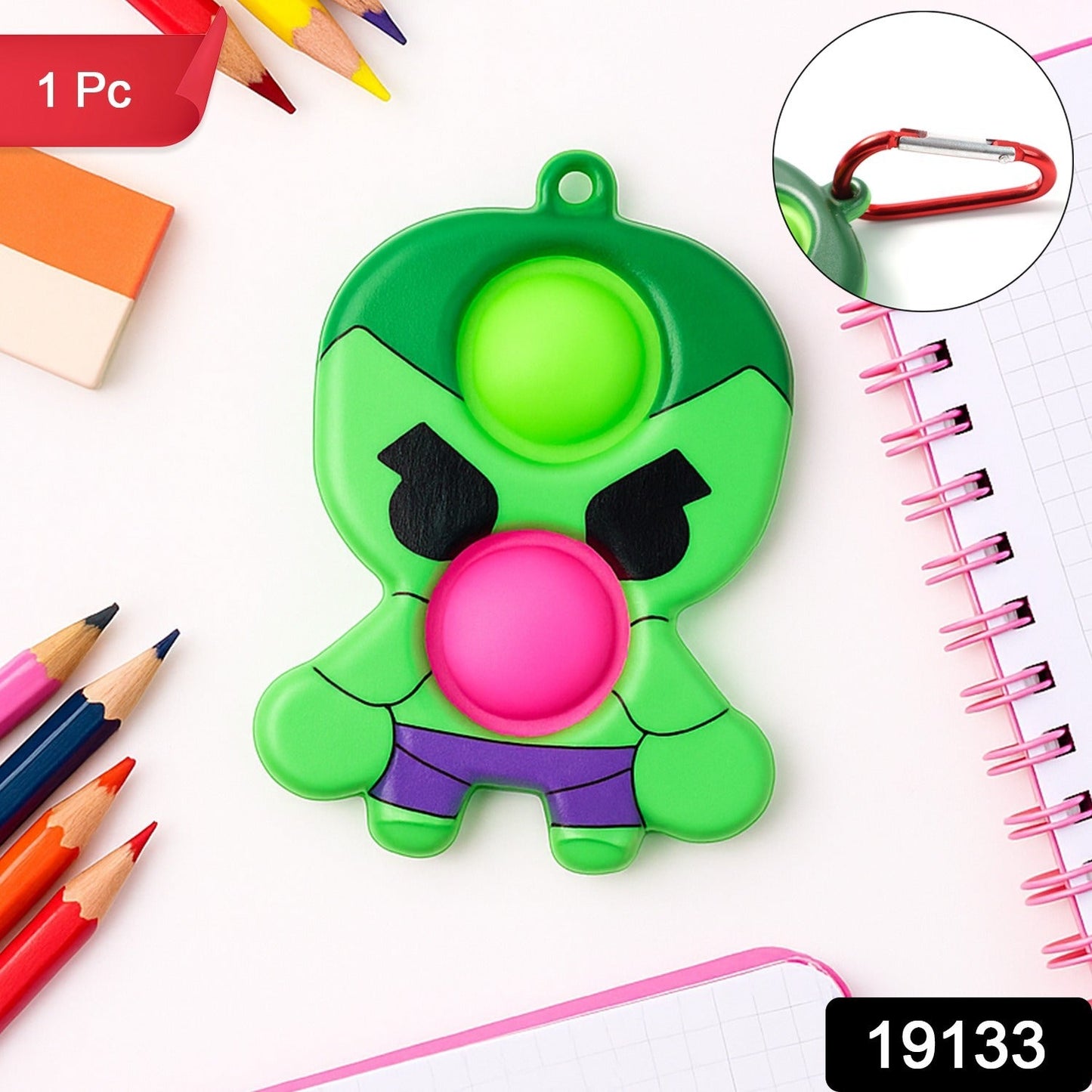 Close-up of keychain clip attached to Silicone Pop It fidget toy